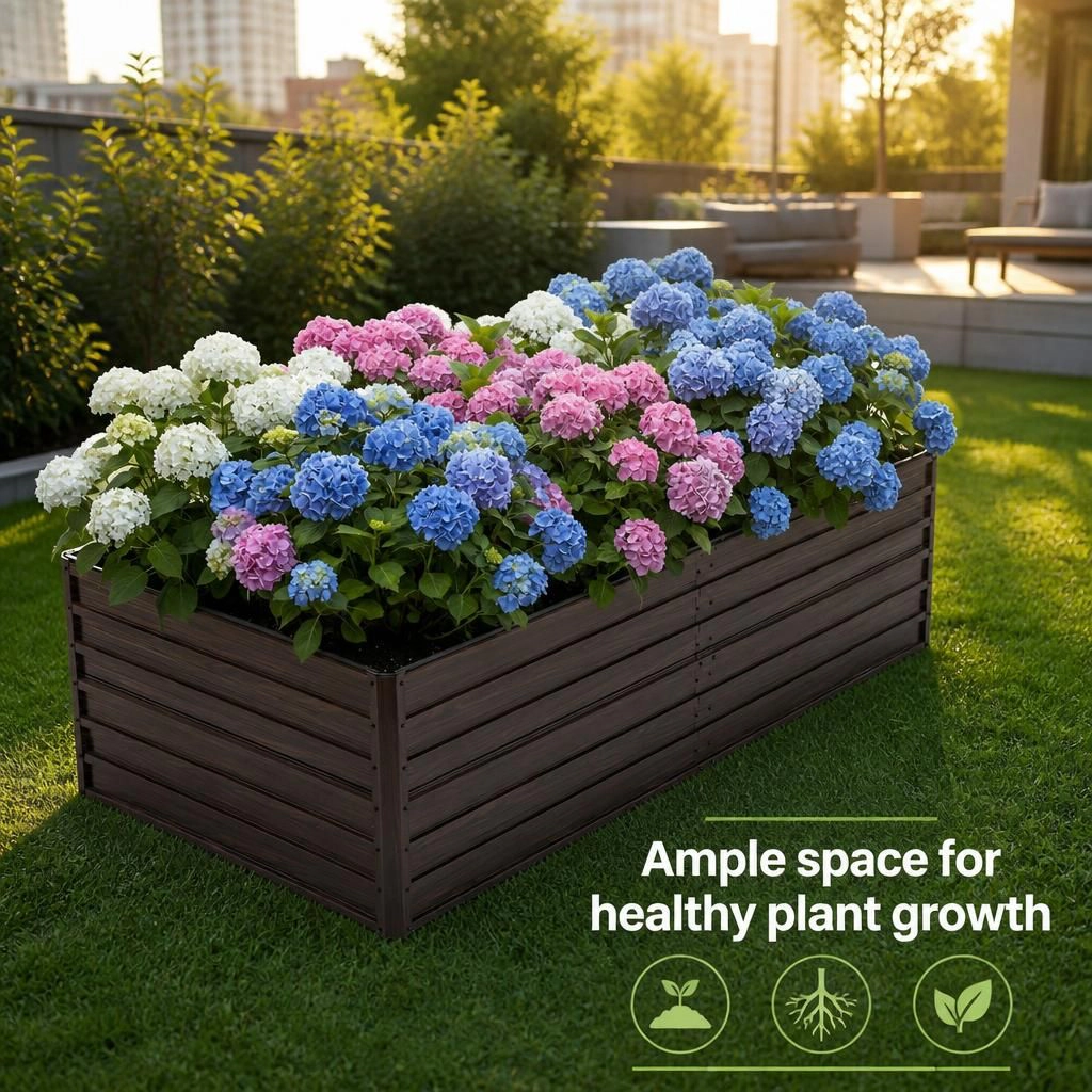 WOW PIONEER Long Rectangular Metal Garden Planter Box Decorative for Patio Yard Walkway Balcony