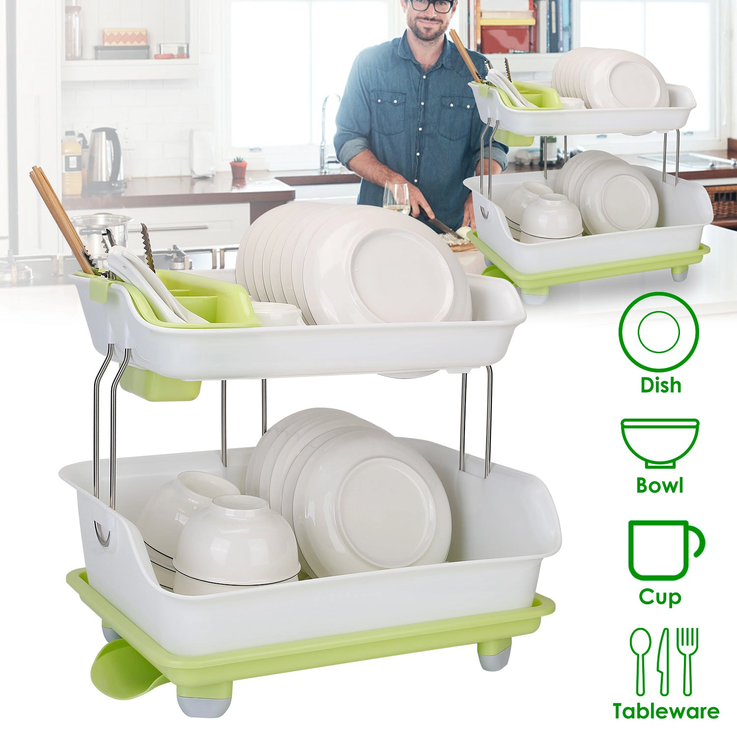 NEW Home Unisex 2-Tier Dish Drying Rack