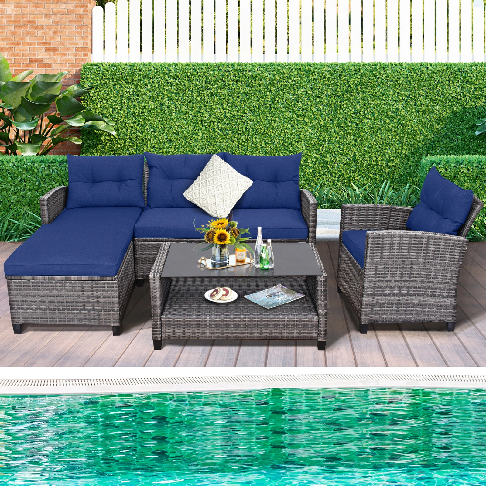 SUGIFT 4-Piece Patio Conversation Sofa Set with Cushions and 2-Tier Coffee Table 800-lb Loveseat Capacity Gray