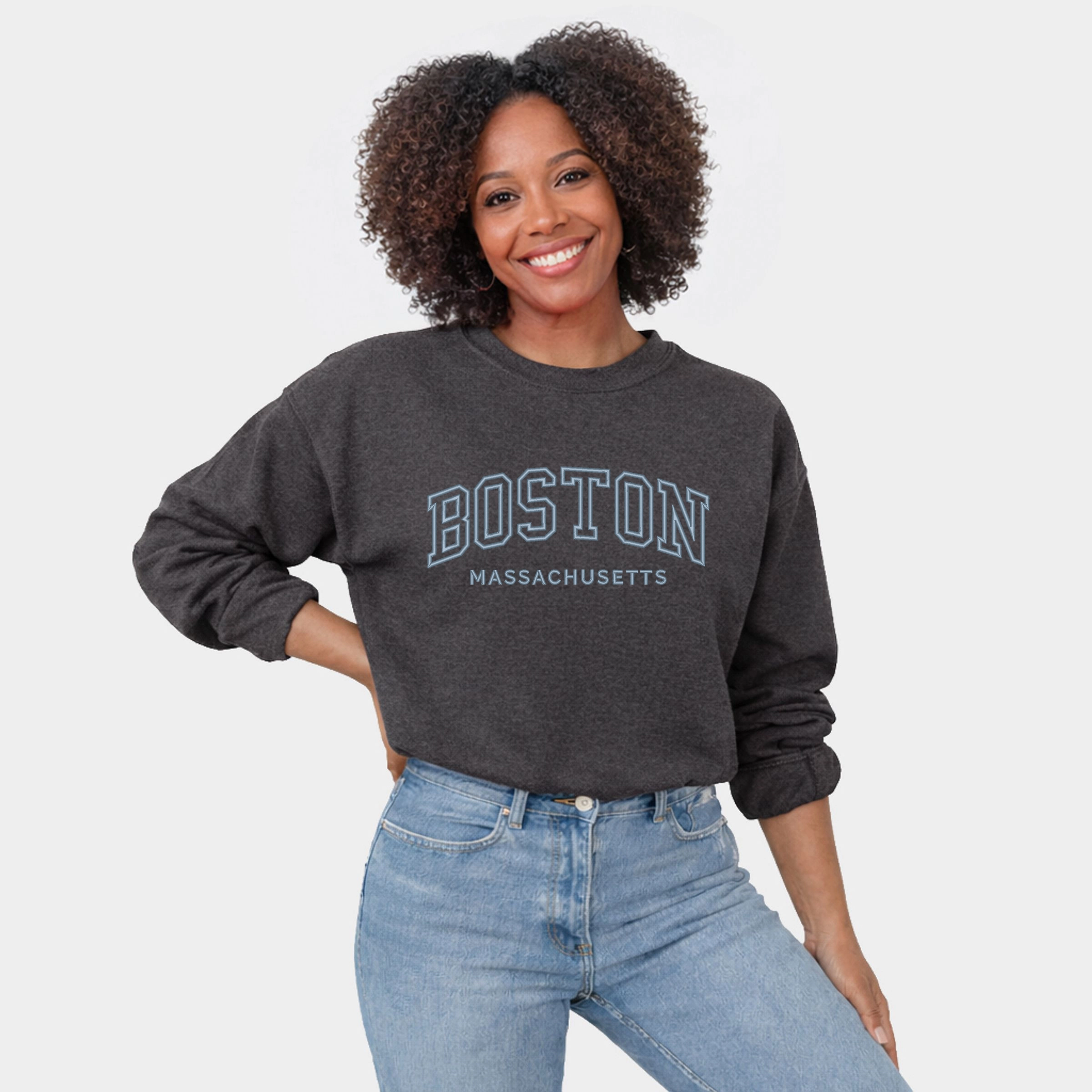 Simply Sage Market - Embroidered Boston Massachusetts  Women's Graphic Sweatshirt