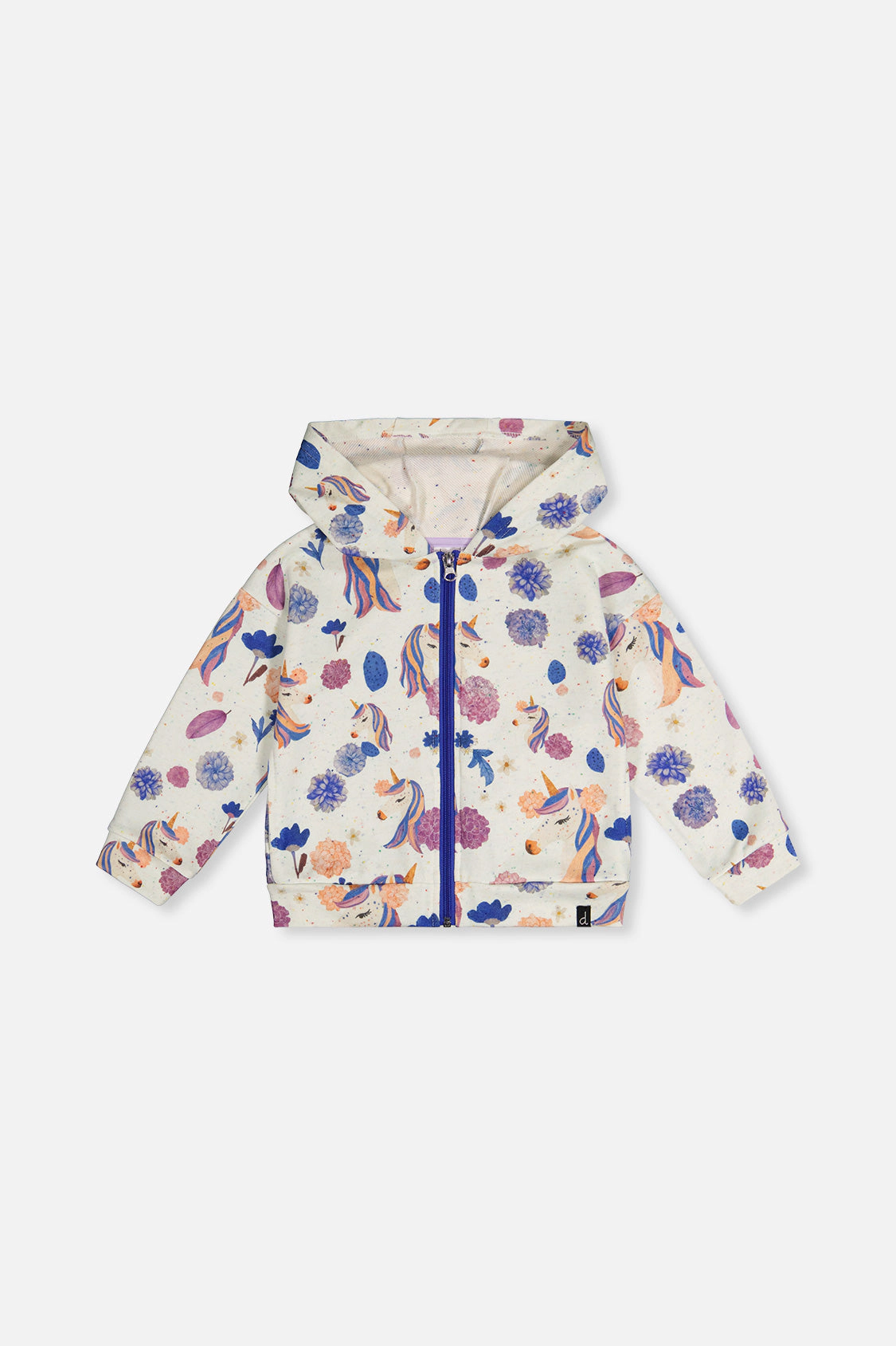 Deux par Girls Hooded Zip-Front Unicorn Print French Terry Cardigan