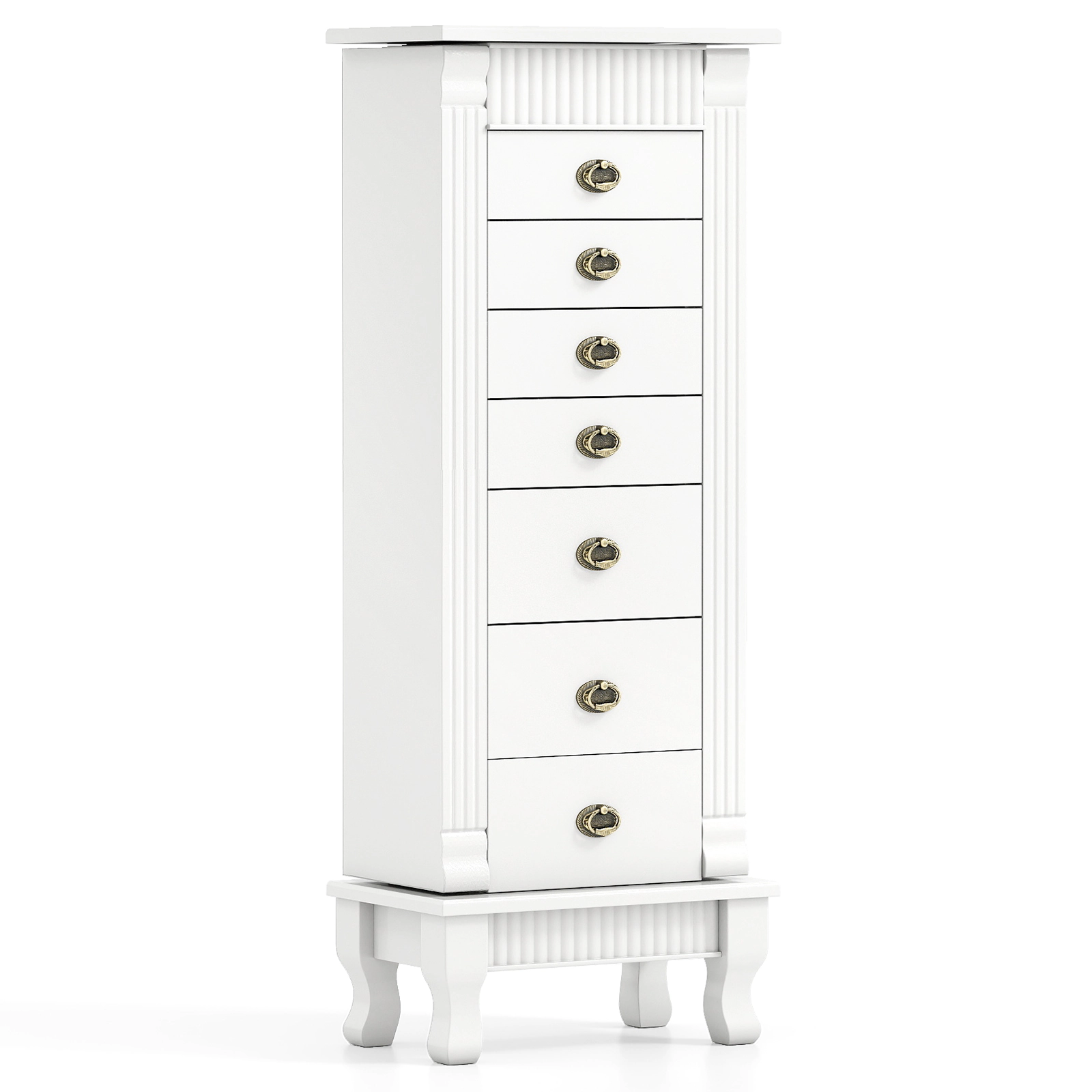 SUGIFT Free Standing Jewelry Armoire Cabinet Storage Chest with Drawers and Swing Doors 39-in Tall White