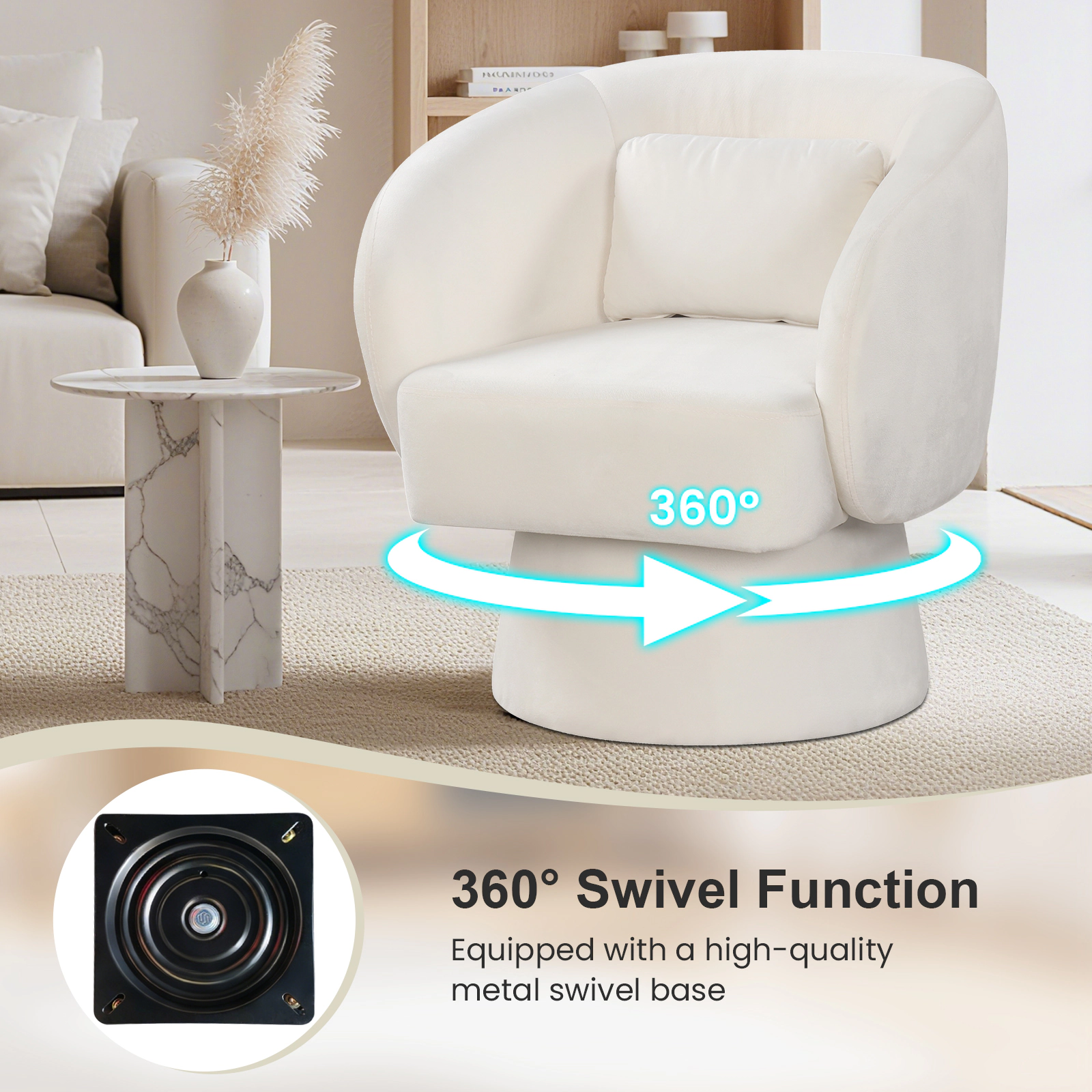 Hivvago Modern Swivel Barrel Accent Chair with Curved Backrest and Detachable Lumbar Pillow