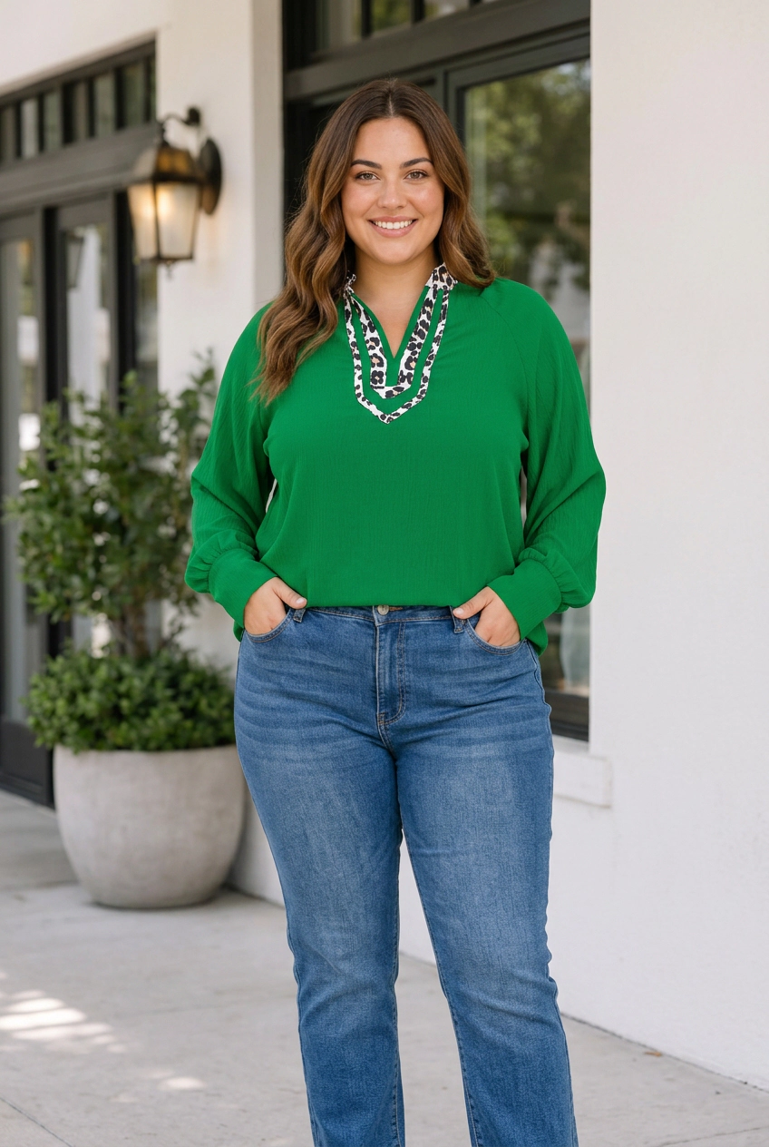 Threaded Pear Zaria Puff Sleeve PLUS Blouse