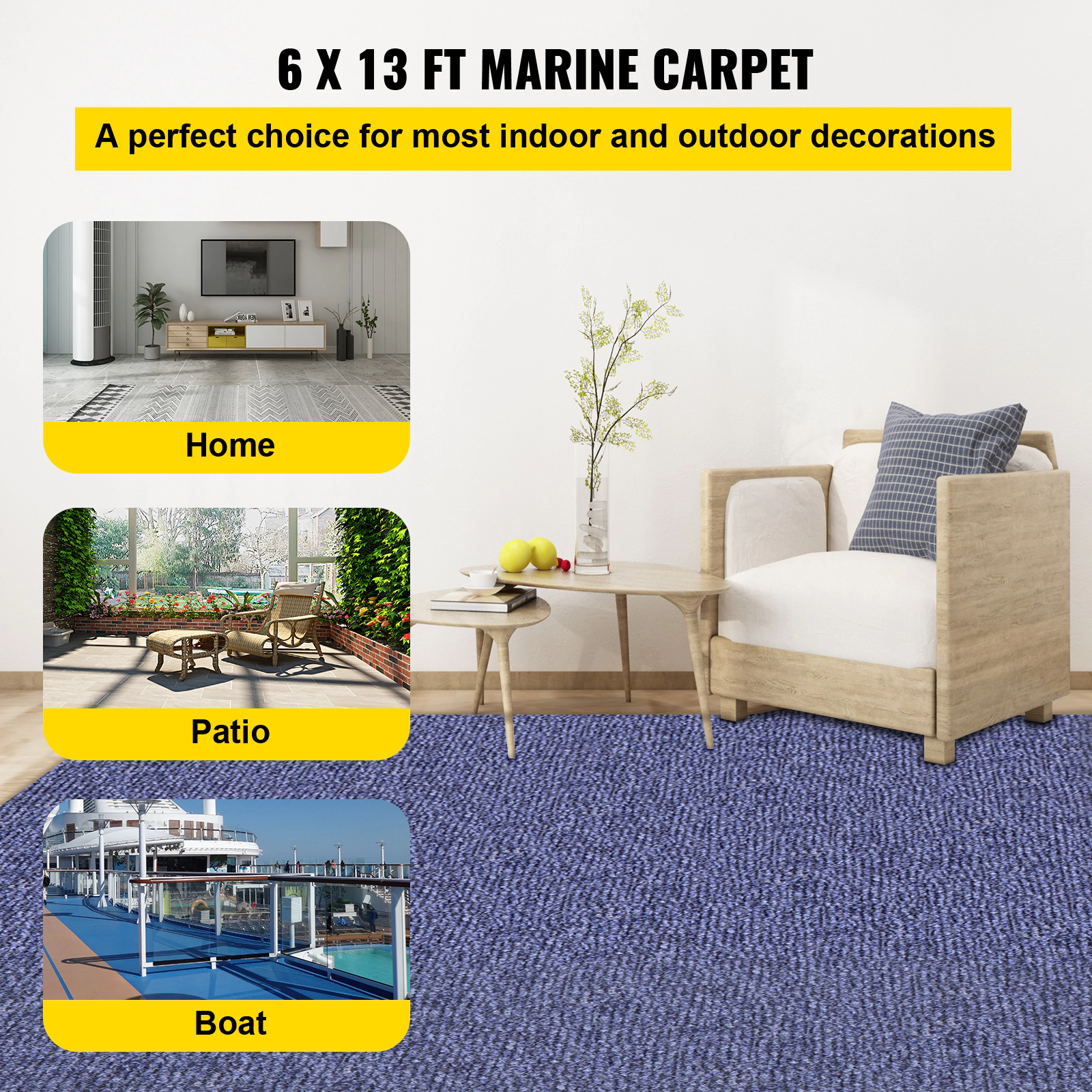 HONGGE Deep Blue Marine Carpet 6 ft Marine Carpeting Marine Grade Carpet for Boats with Waterproof Back Outdoor Rug for