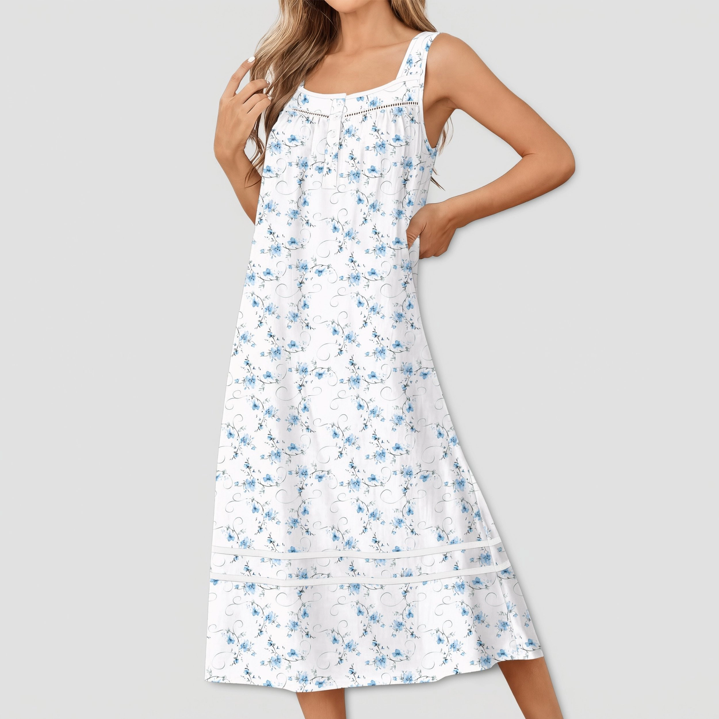 Ekouaer Nightgowns for Womens Cotton Long Night Gowns Sleeveless Sleep Dress Victorian Nightdress