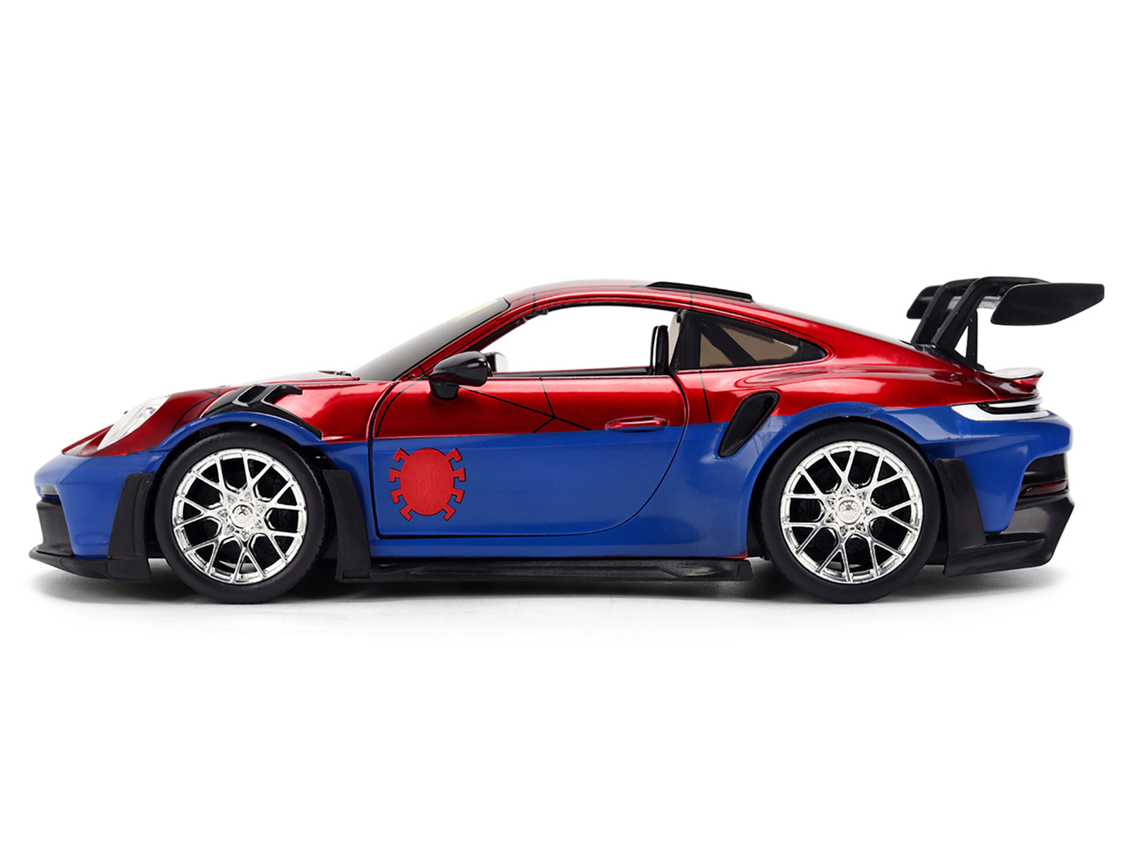 Jada Porsche 911 GT3 RS (992) Red and Blue with Graphics and Spider-Man Diecast Figure "Marvel Spider-Man"