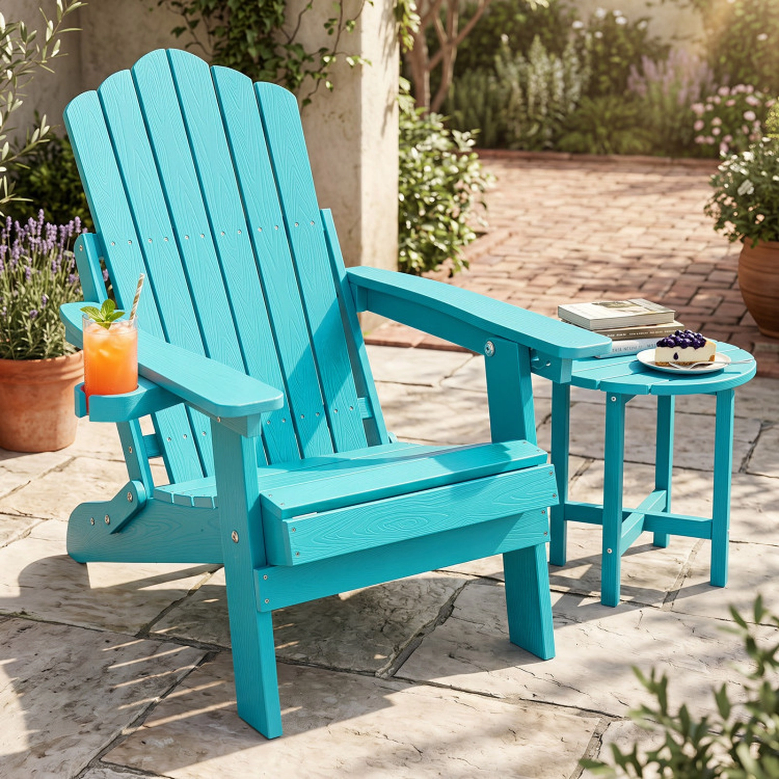 SUGIFT Turquoise Folding Adirondack Chair with 3.5-in Cup Holder 46.5-in W 29-in D 330-lb Seat Capacity