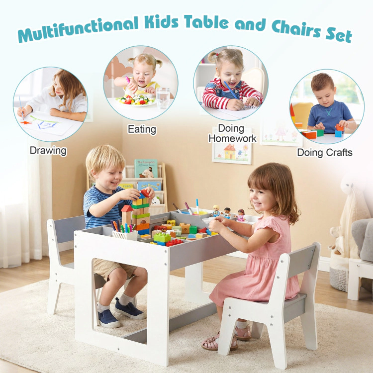 Hivvago Multifunctional Kids Table And 2 Chairs Set With Chalkboard