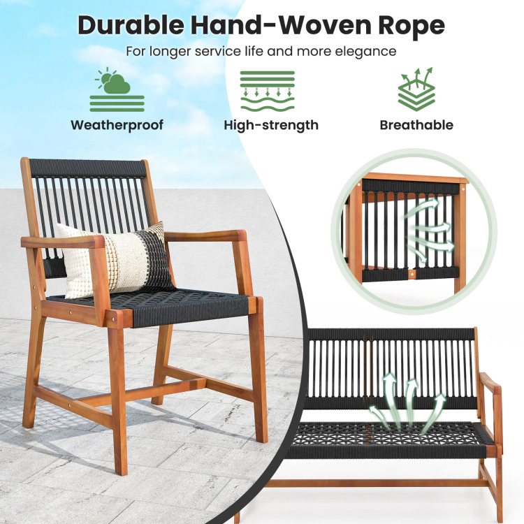 Hivvago 4 Pieces Acacia Wood Patio Conversation Table And Chair Set With Hand Woven Rope