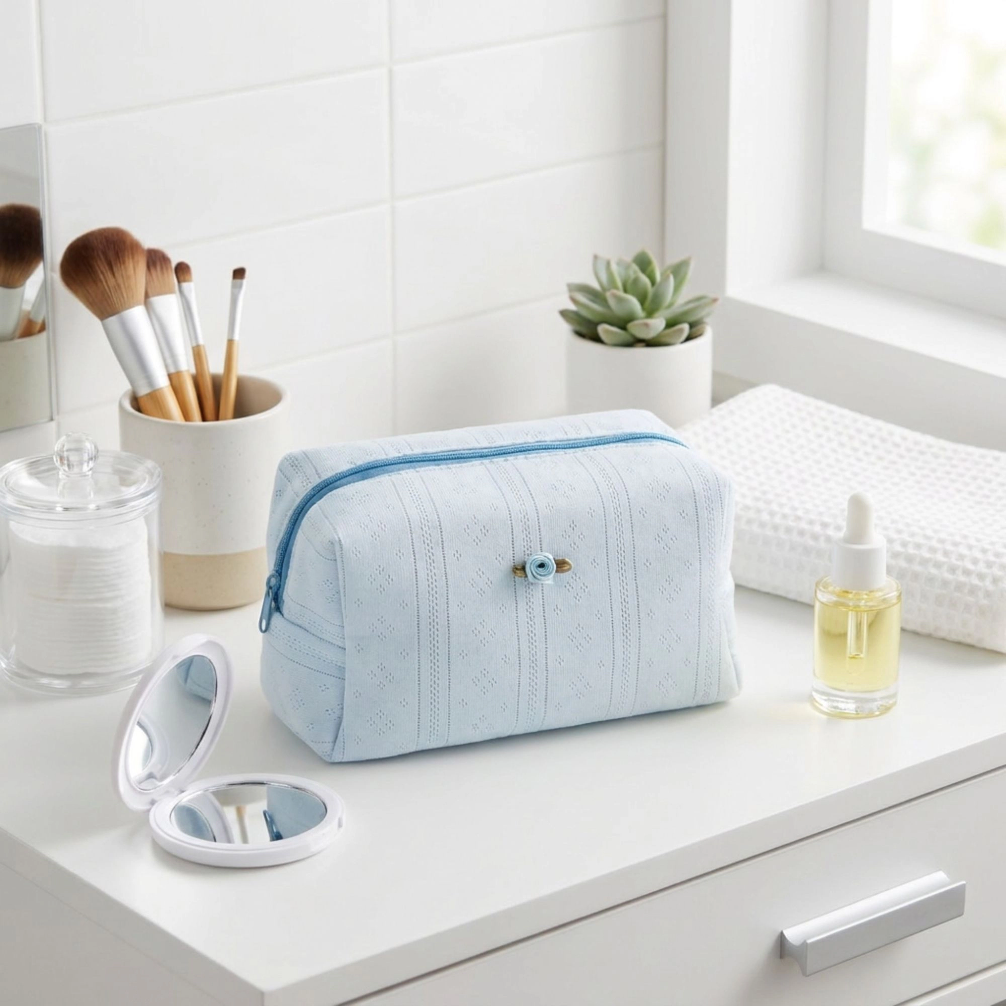 Alilang Unisex Knit Makeup Bag Large Capacity Cosmetic Pouch Travel Toiletry Organizer