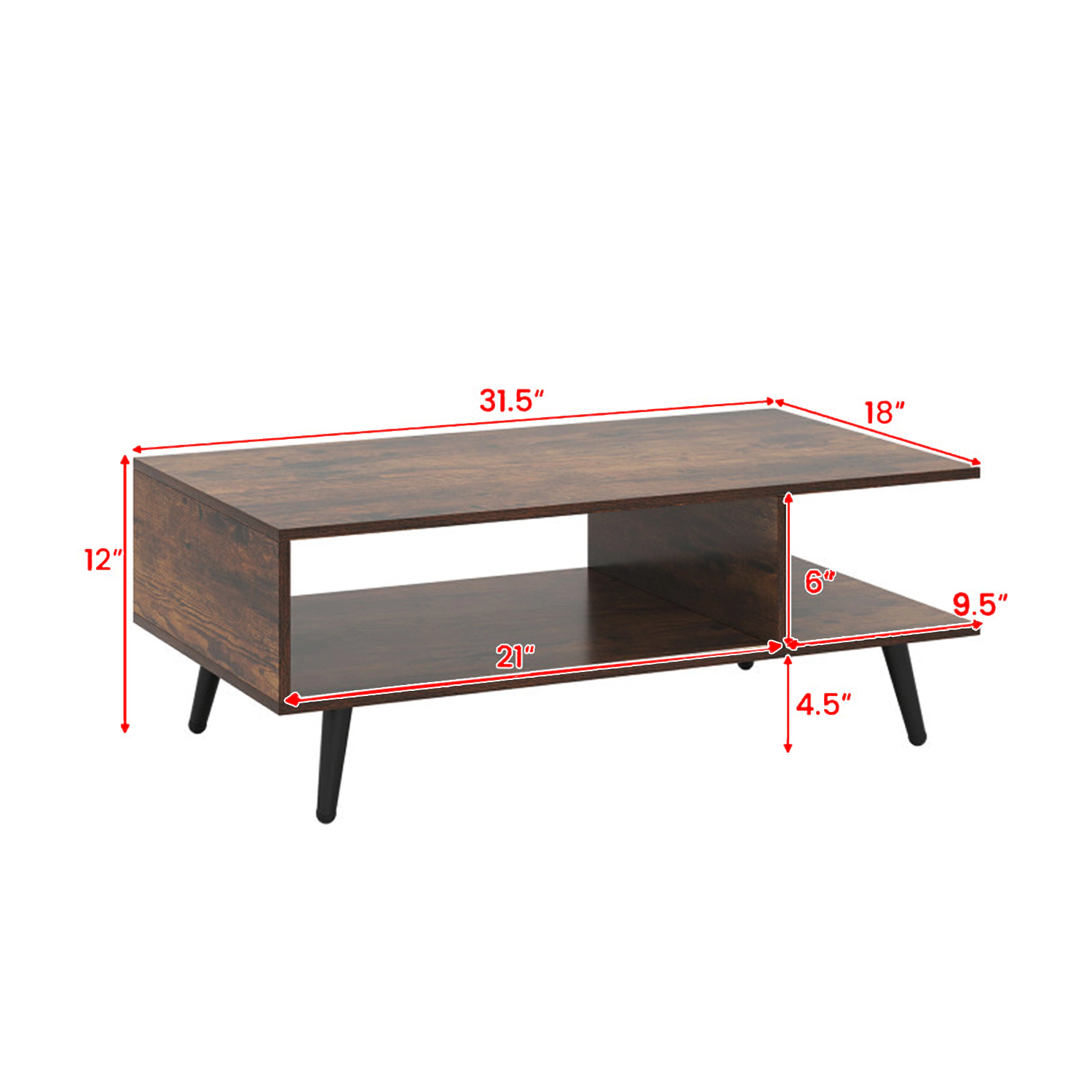 Hivvago Modern Rectangle Accent Table Featuring Two Tiers and Open Storage