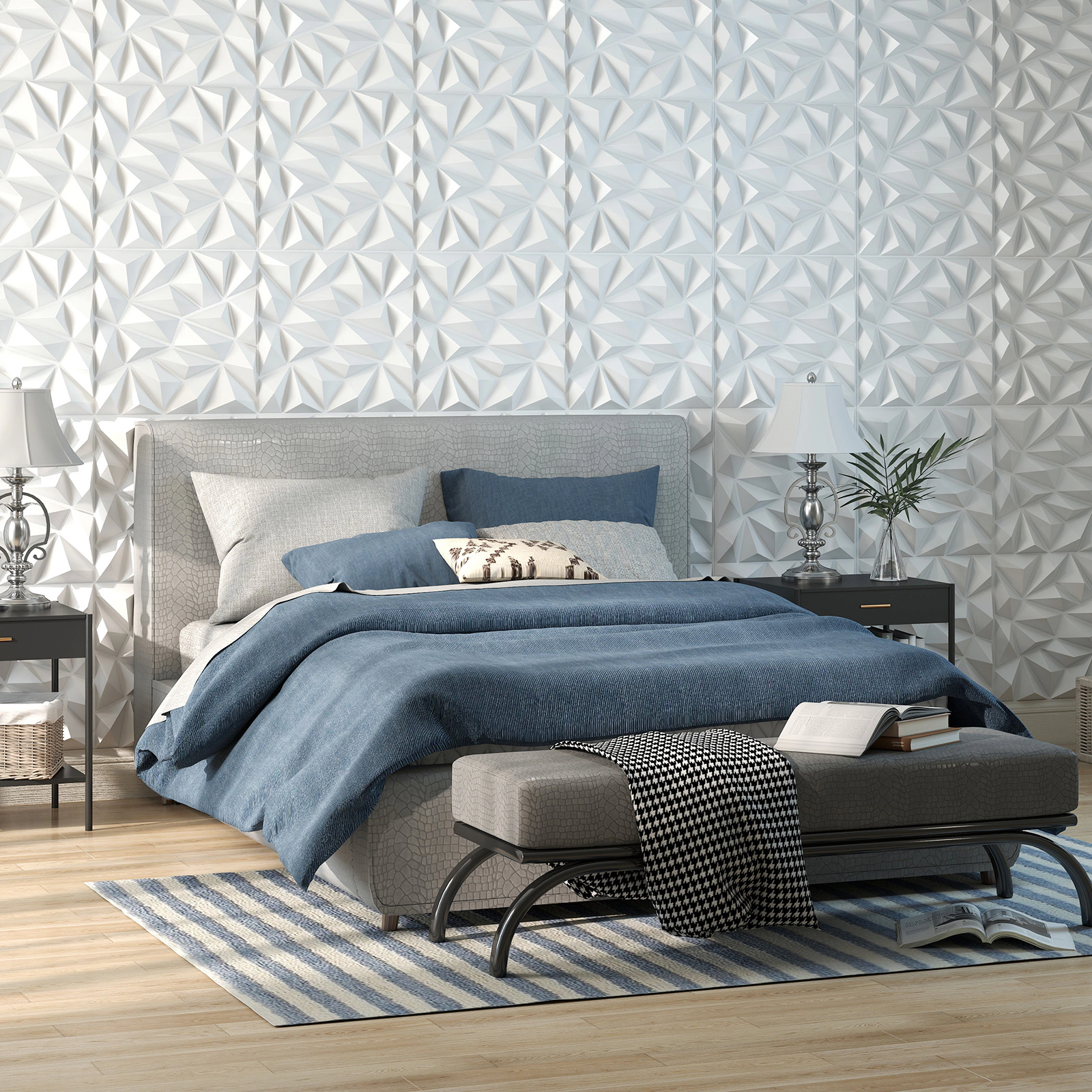 SUGIFT 40-Pack 3D PVC Wall Panels with Decorative Diamond Patterns 20-in Square Each 111 sq.ft Coverage White