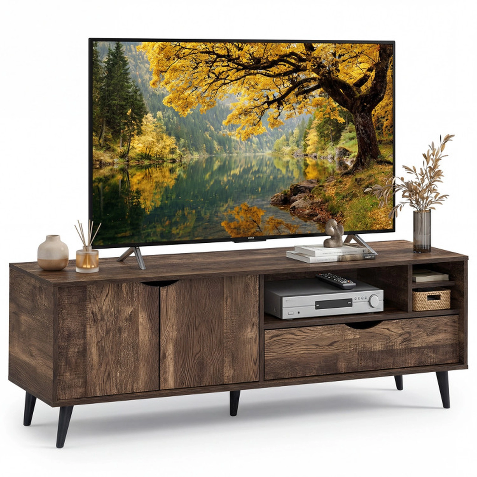 SUGIFT TV Stand for TVs up to 65 Inches Rustic Entertainment Center 285-lb Tabletop Capacity 59-in Wide Brown