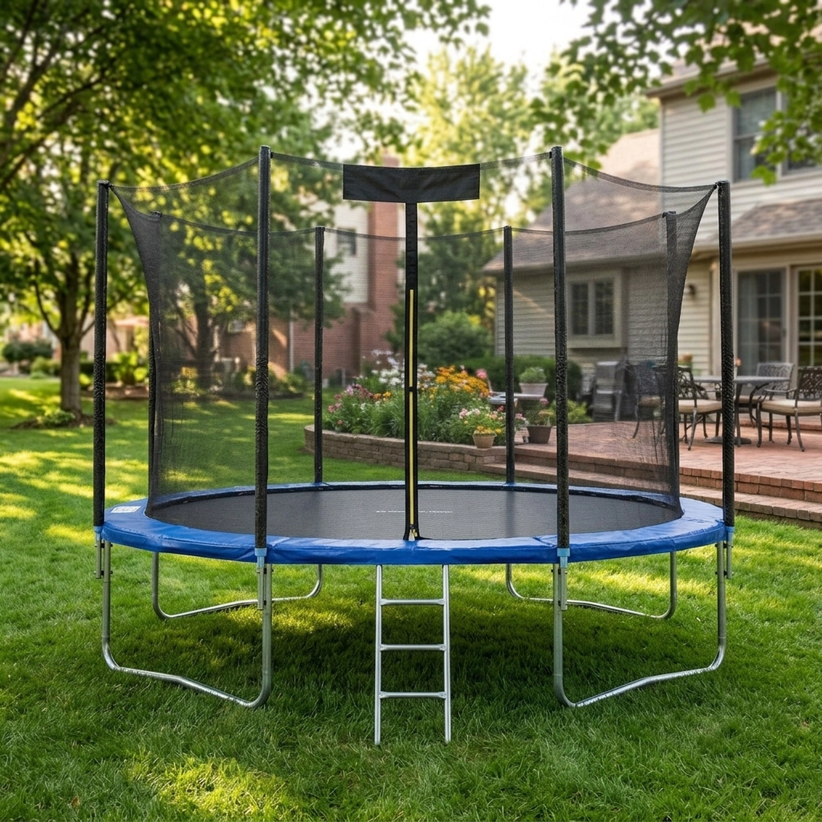 Trampoline Safety Net Replacement 8-ft Round Trampolines 6 Straight Poles 6-ft Tall PE Enclosure Net Double Door Black