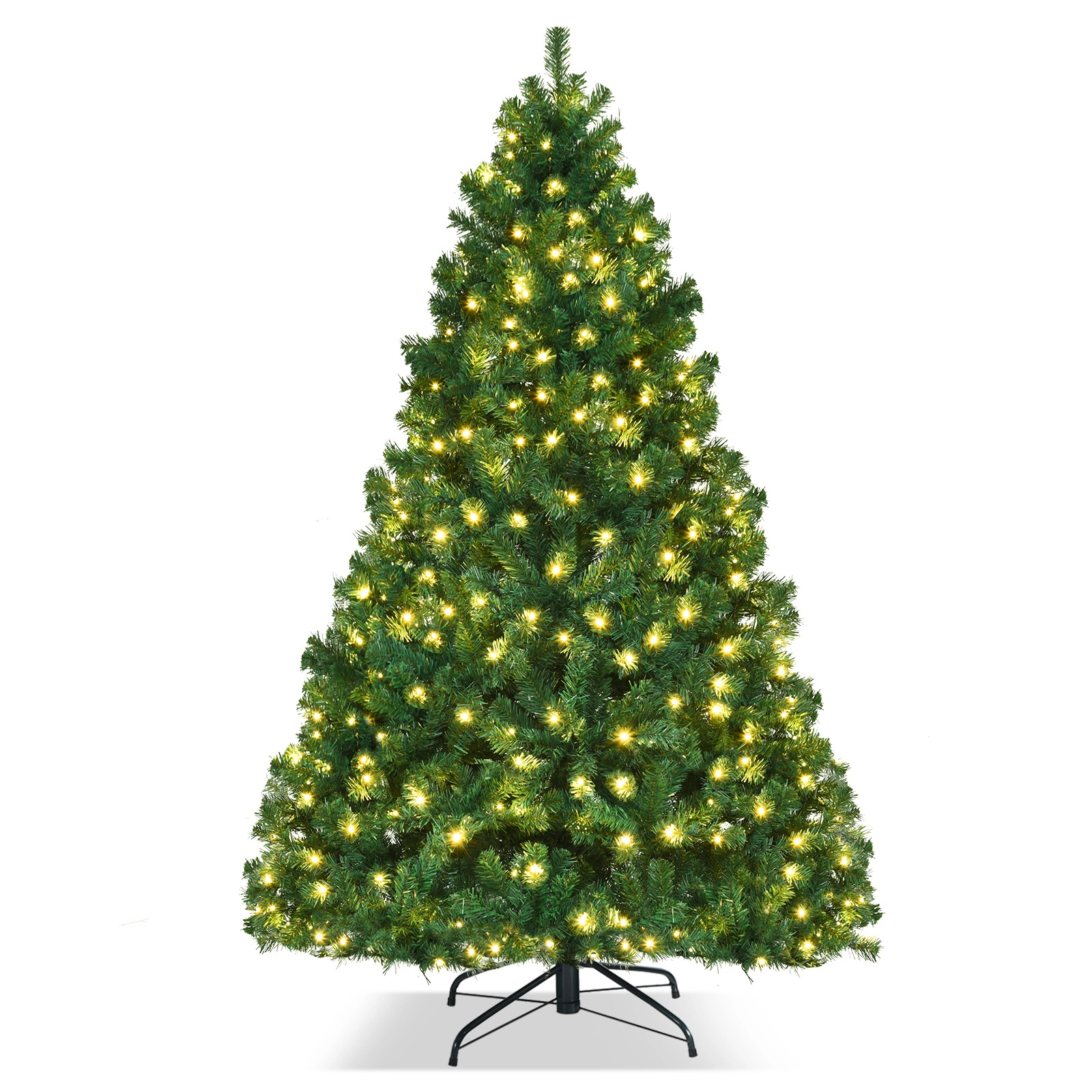 SUGIFT 7-ft Green Pre-Lit Artificial Christmas Tree with 300 Warm White LED Bulbs 1096 Tips and Iron Stand