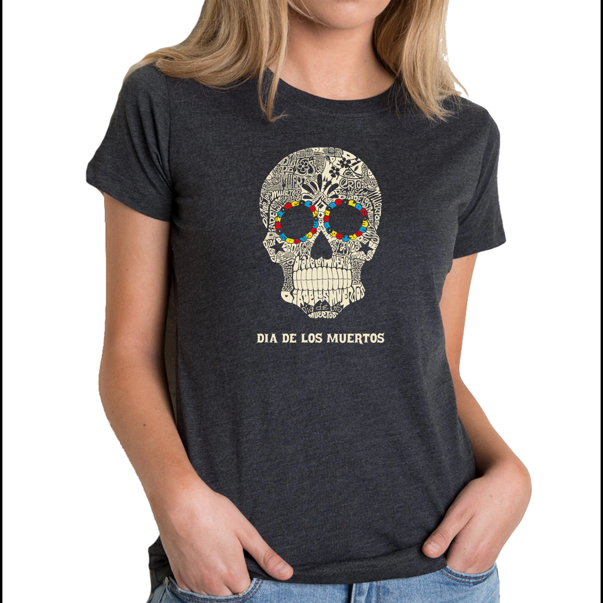 LA Pop Art Women's Cotton/Poly Blend Word TShirt - Dia De Los Muertos