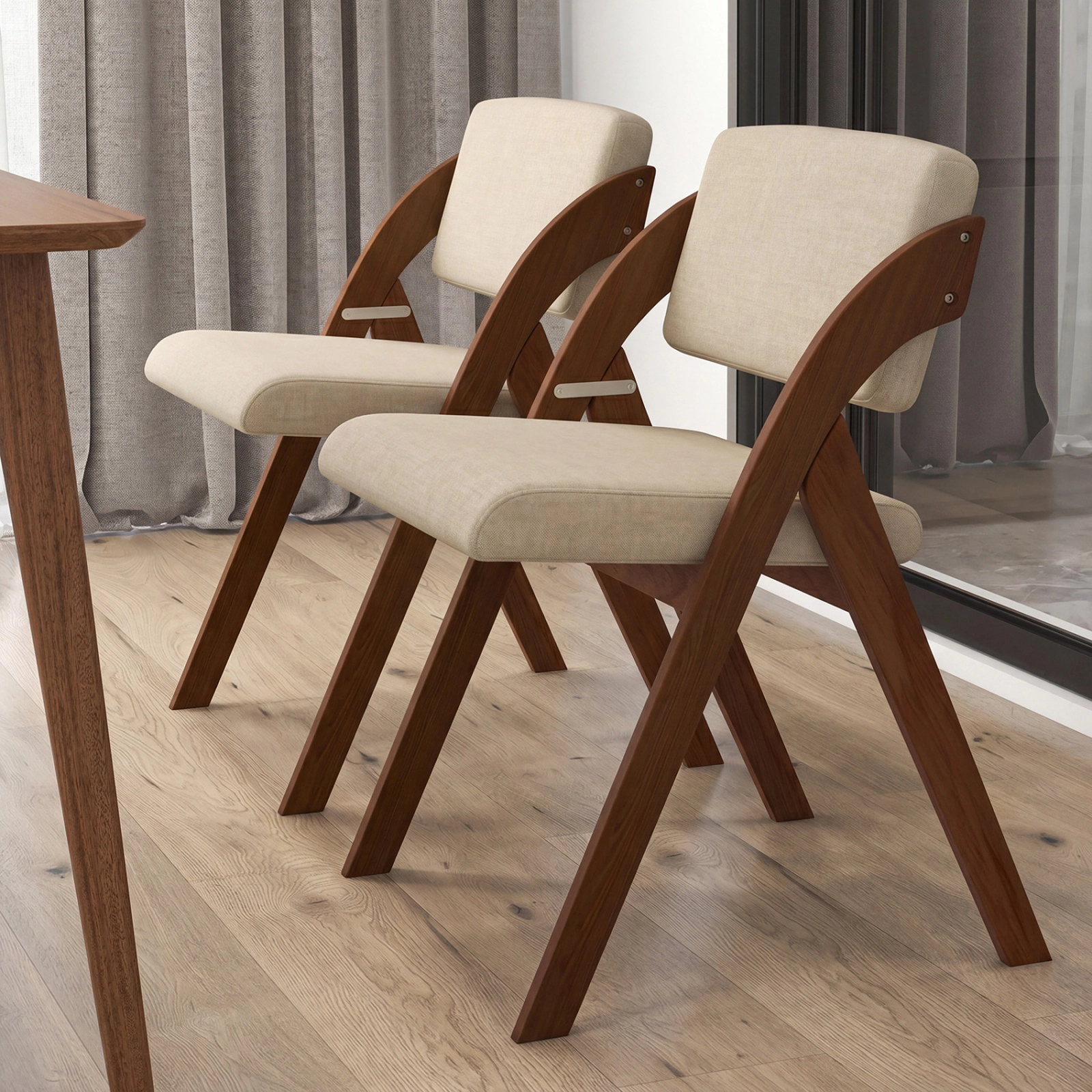SUGIFT Set of 2 Folding Kitchen Dining Chairs with Rubber Wood Legs 355-Lb Capacity 21-in Wide Seat Walnut & Beige