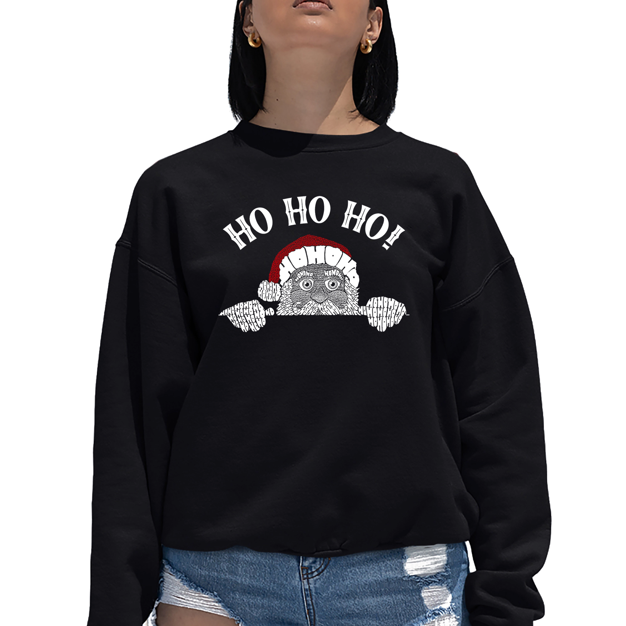LA Pop Art Peeking Santa - Women's Word Crewneck Sweatshirt