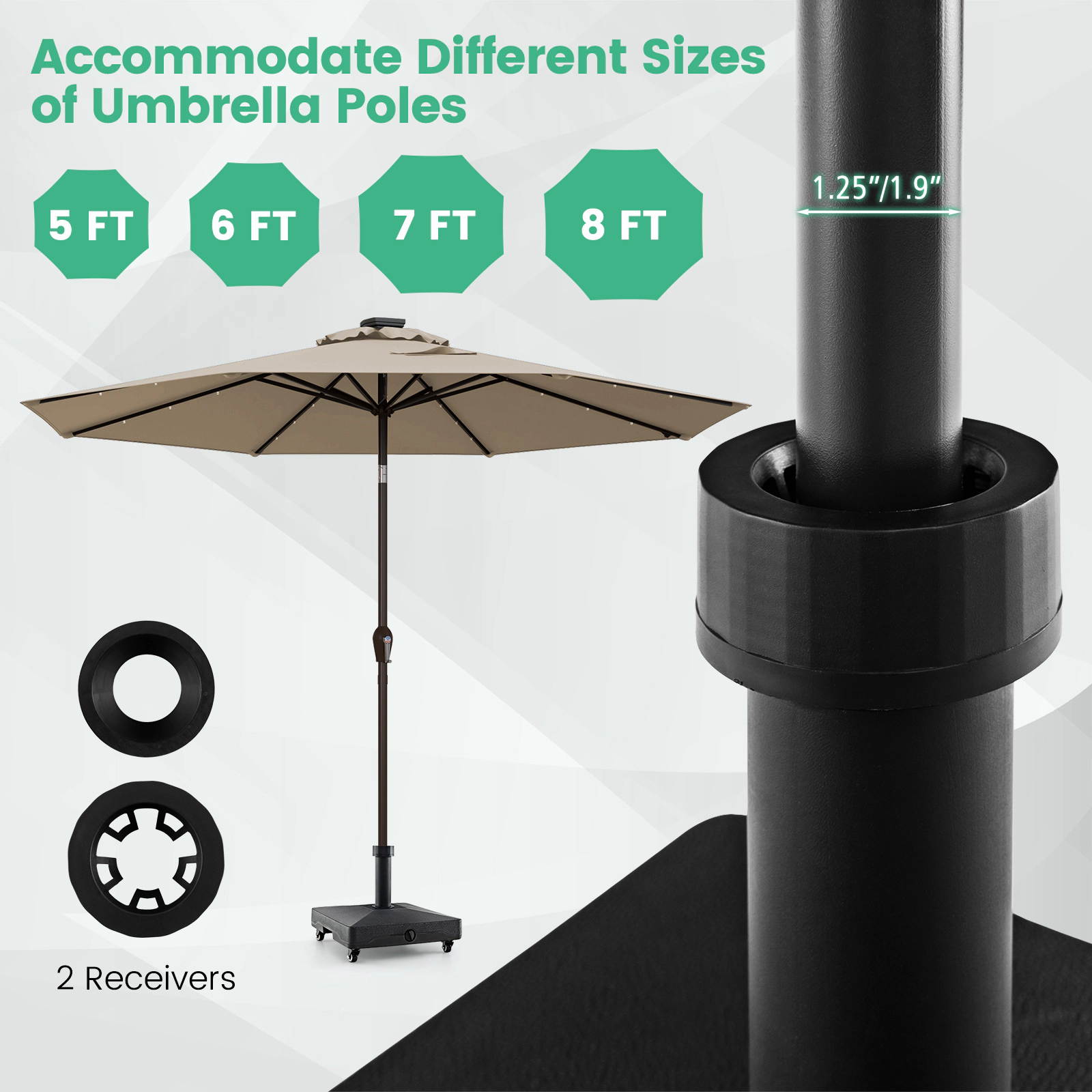 Slickblue Rolling Umbrella Base for Patio Garden Poolside with Locking Wheels Black