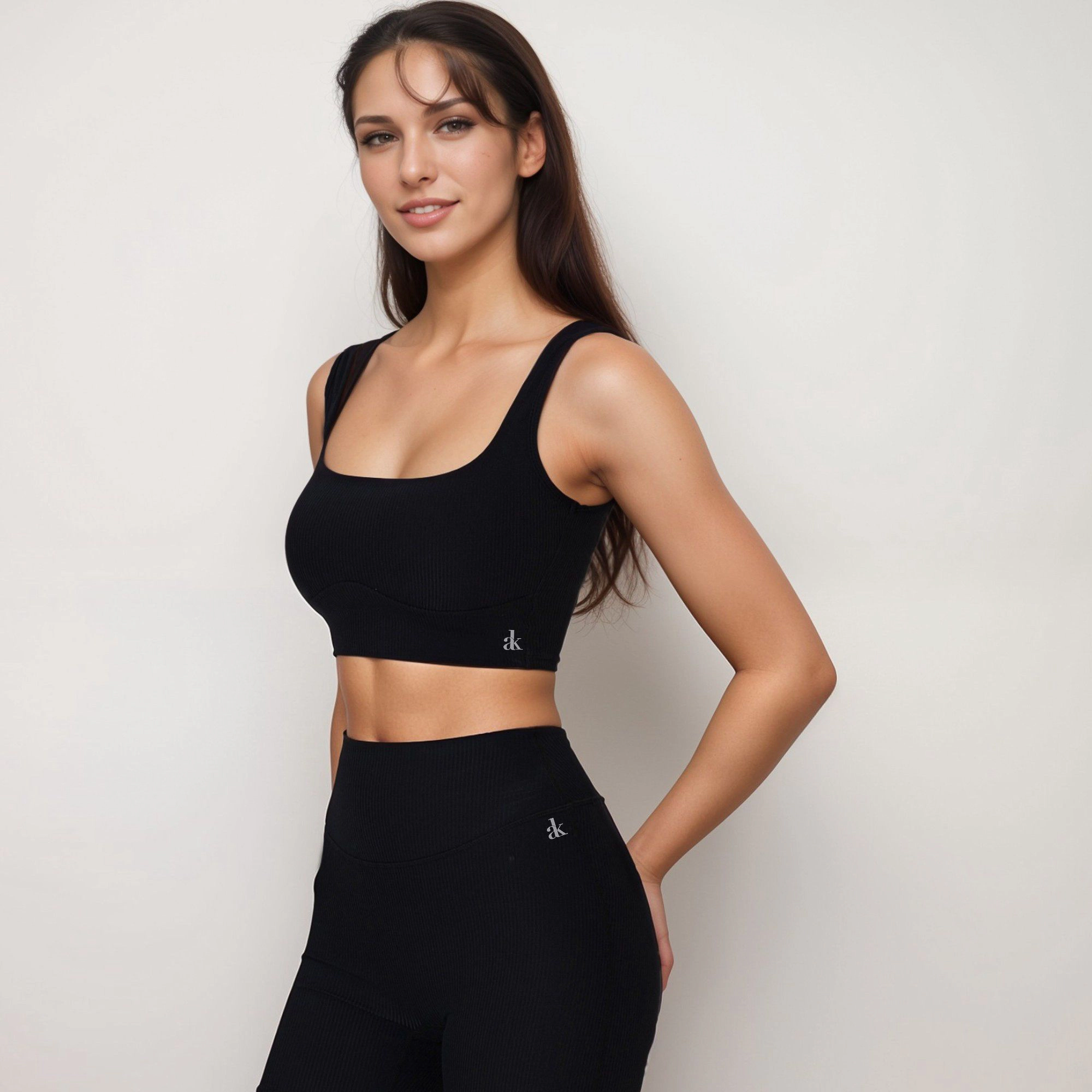 Anna-Kaci Women's Ribbed Seamless Scoop Neck Crop Top with Wide Straps and Subtle Contour Stitching