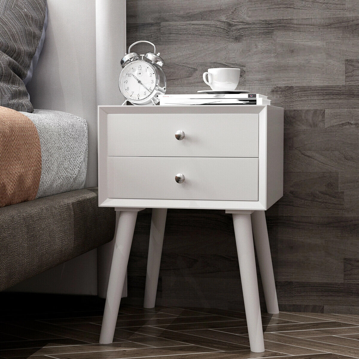 Hivvago Mid-Century Wooden Multipurpose End Table with 2 Storage Drawers
