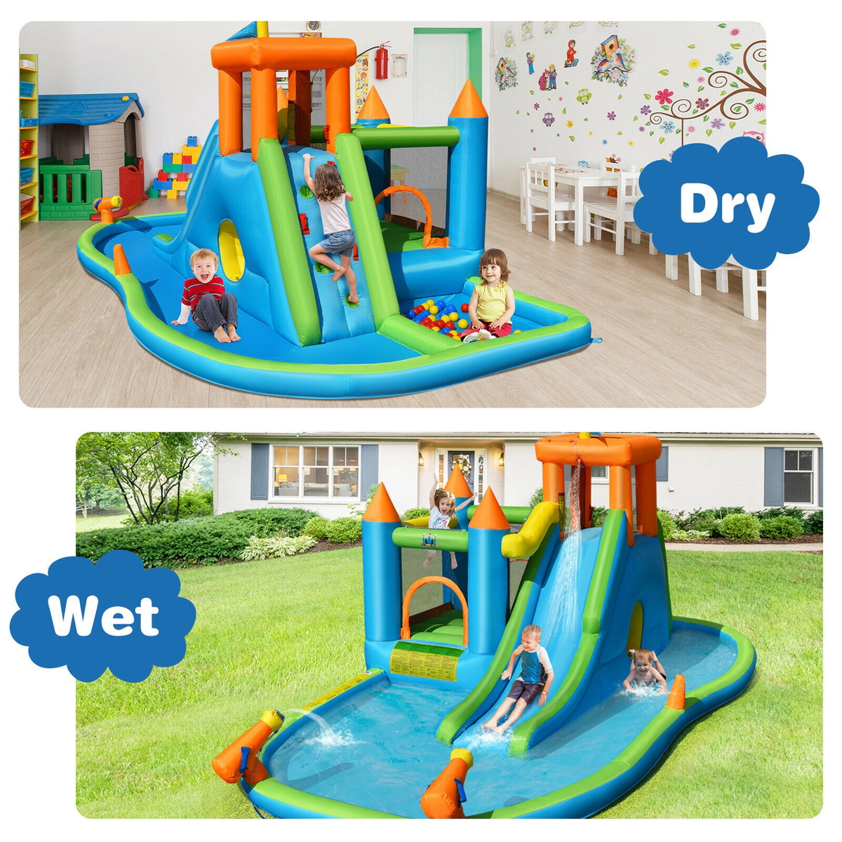 SUGIFT 19.5-ft Inflatable Water Slide Bounce House with Splash Pool Ball Pit and 735W Blower for Yard