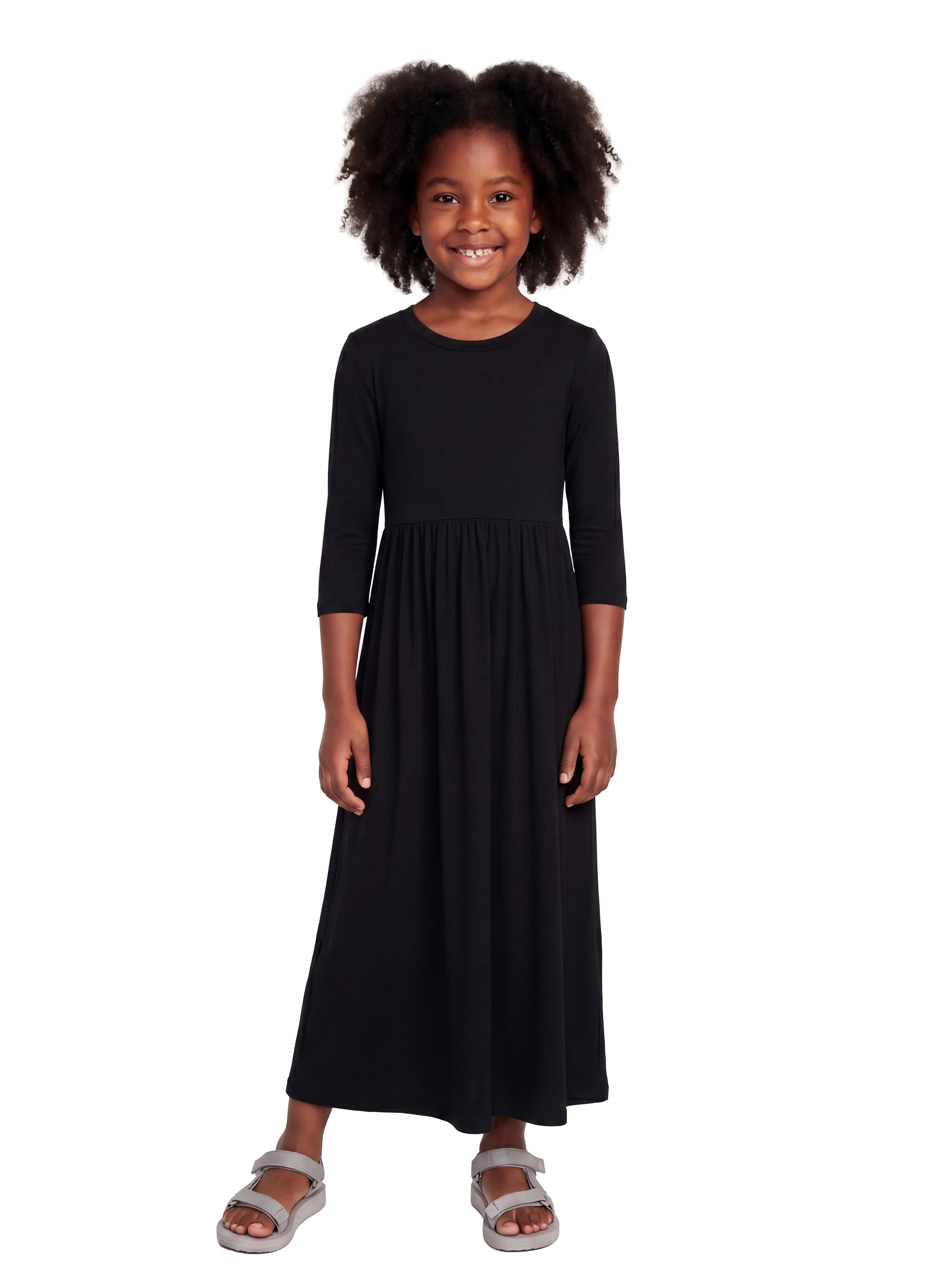 24sevenKid Essential Girls Three Quarter Sleeve Pleated Maxi Dress