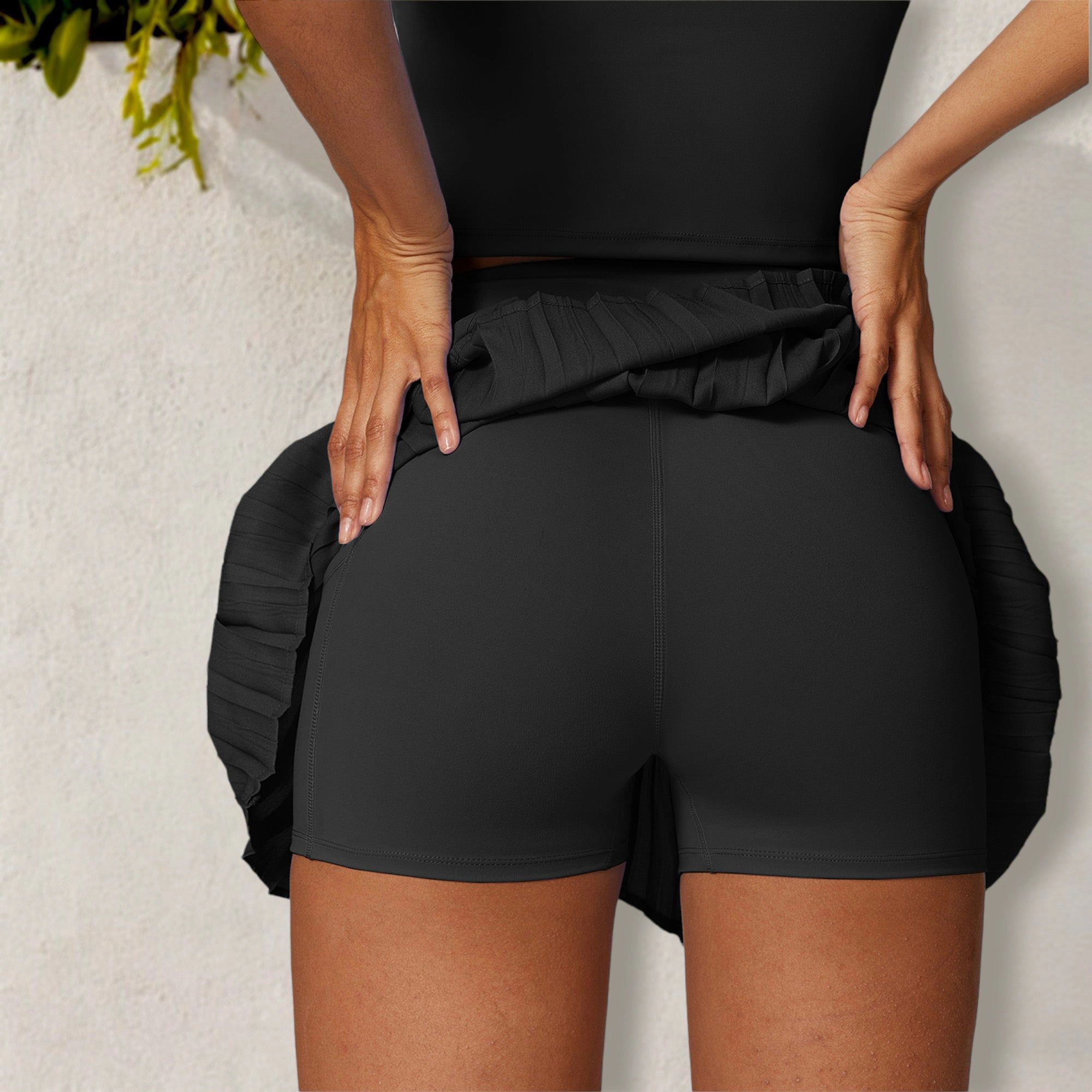 Anna-Kaci Women's High-Waist Pleated Skort with Built-In Shorts and Asymmetrical Wrap Design