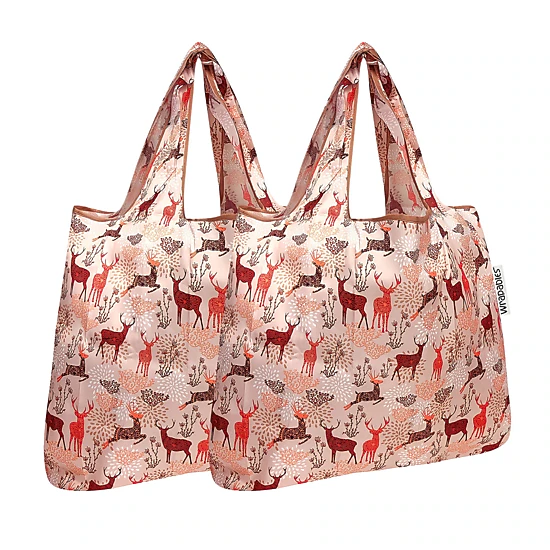 Wrapables Nylon Reusable Shopping Bags for Groceries (Set of 2) M, Deer
