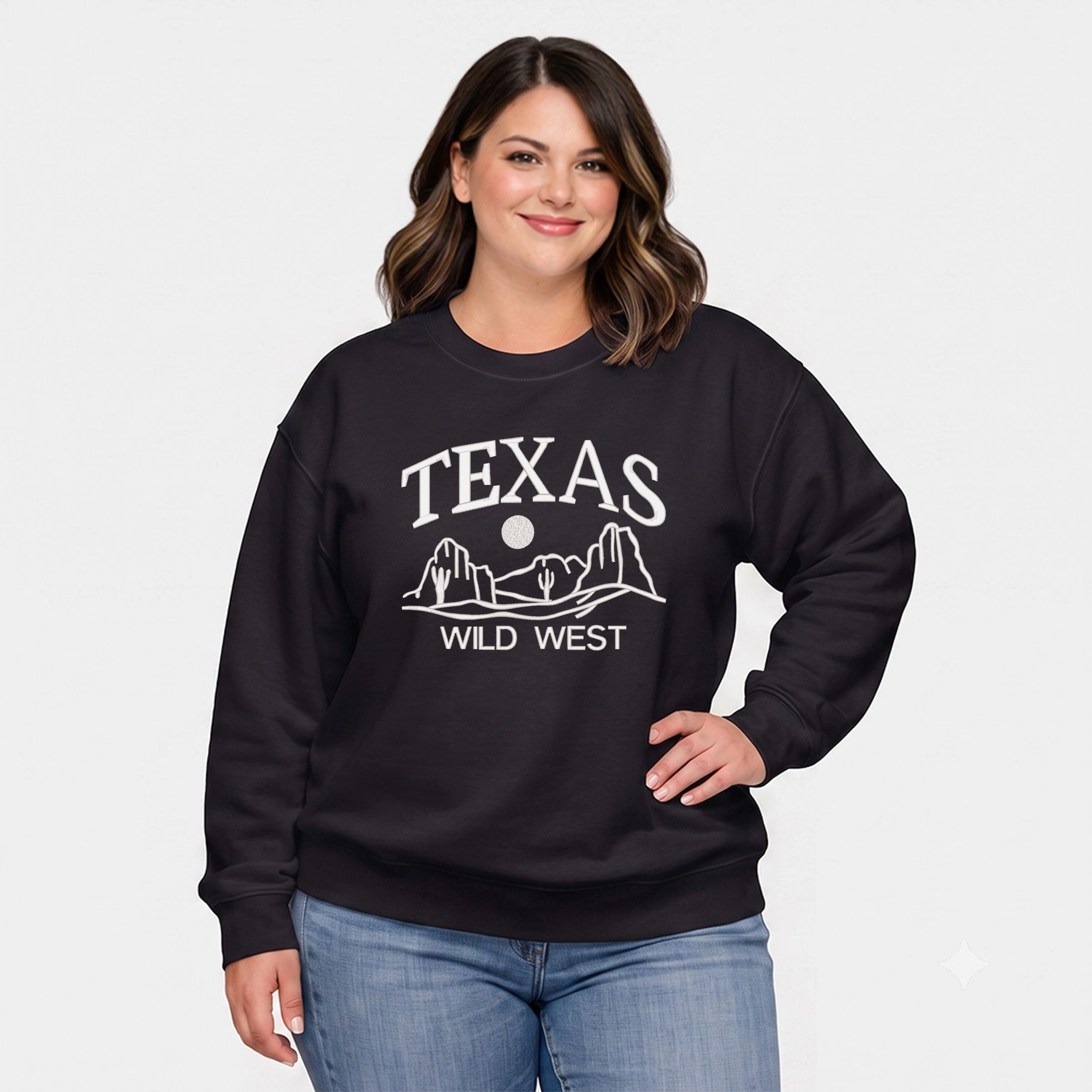 Simply Sage Market - Women's Plus Sweatshirt Embroidered Texas Wild West