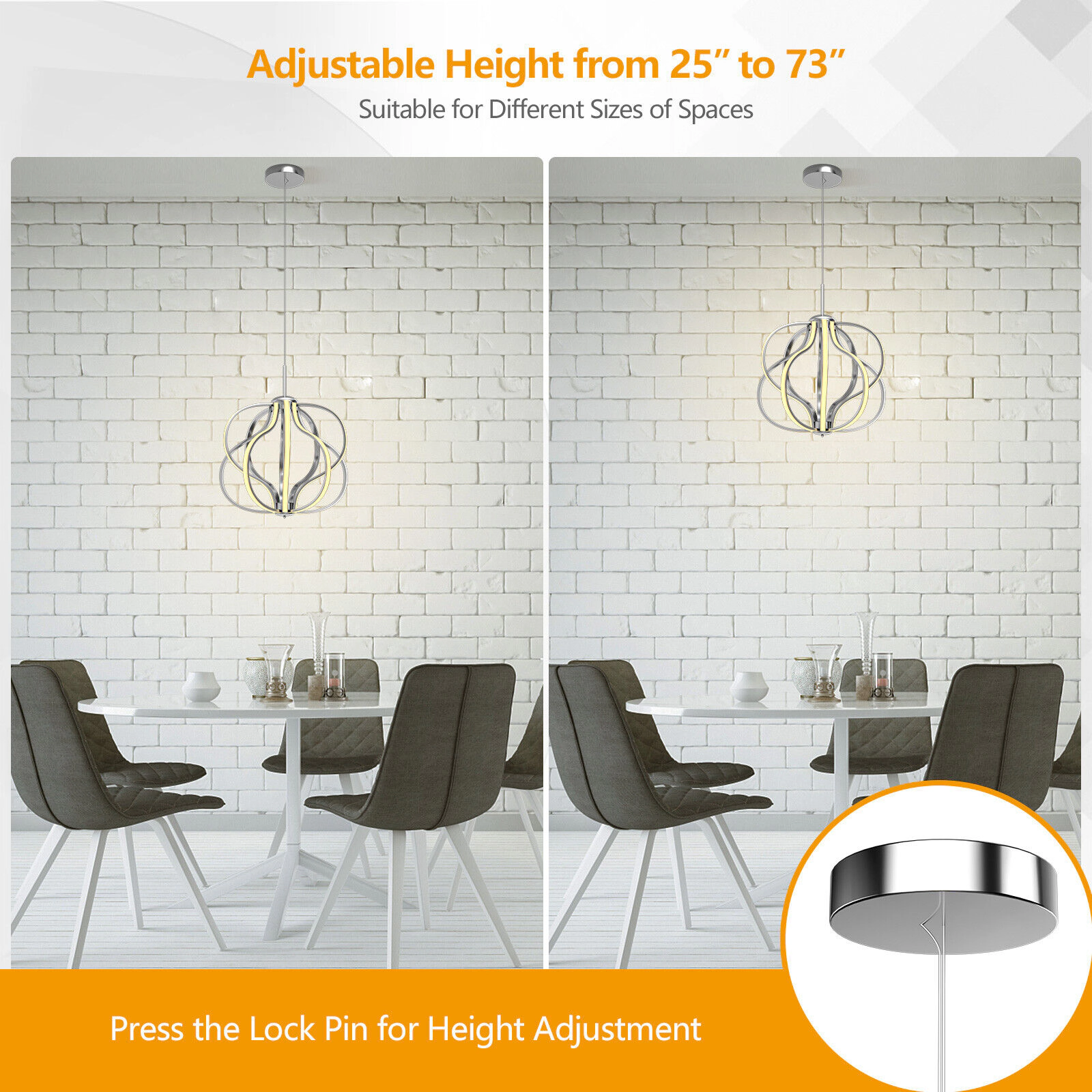 SUGIFT 30W Dimmable Warm White Integrated LED Modern Chandelier 20-in Dia 25-in to 73-in Drop 2000-Lumen Chrome