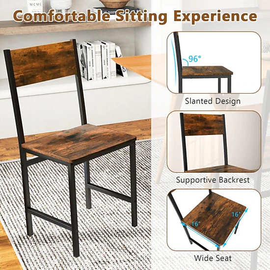 Hivvago Metal-Leg Dining Chair Featuring Slanted Back Design for Modern Industrial Spaces - Set of 2