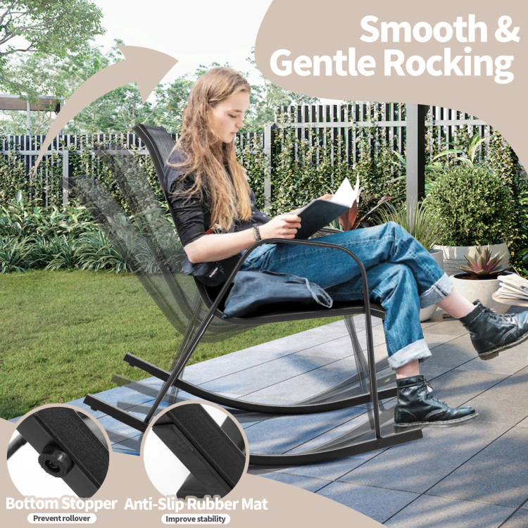 Hivvago Set Of 2 Metal Patio Rocking Chair With Breathable Seat Fabric