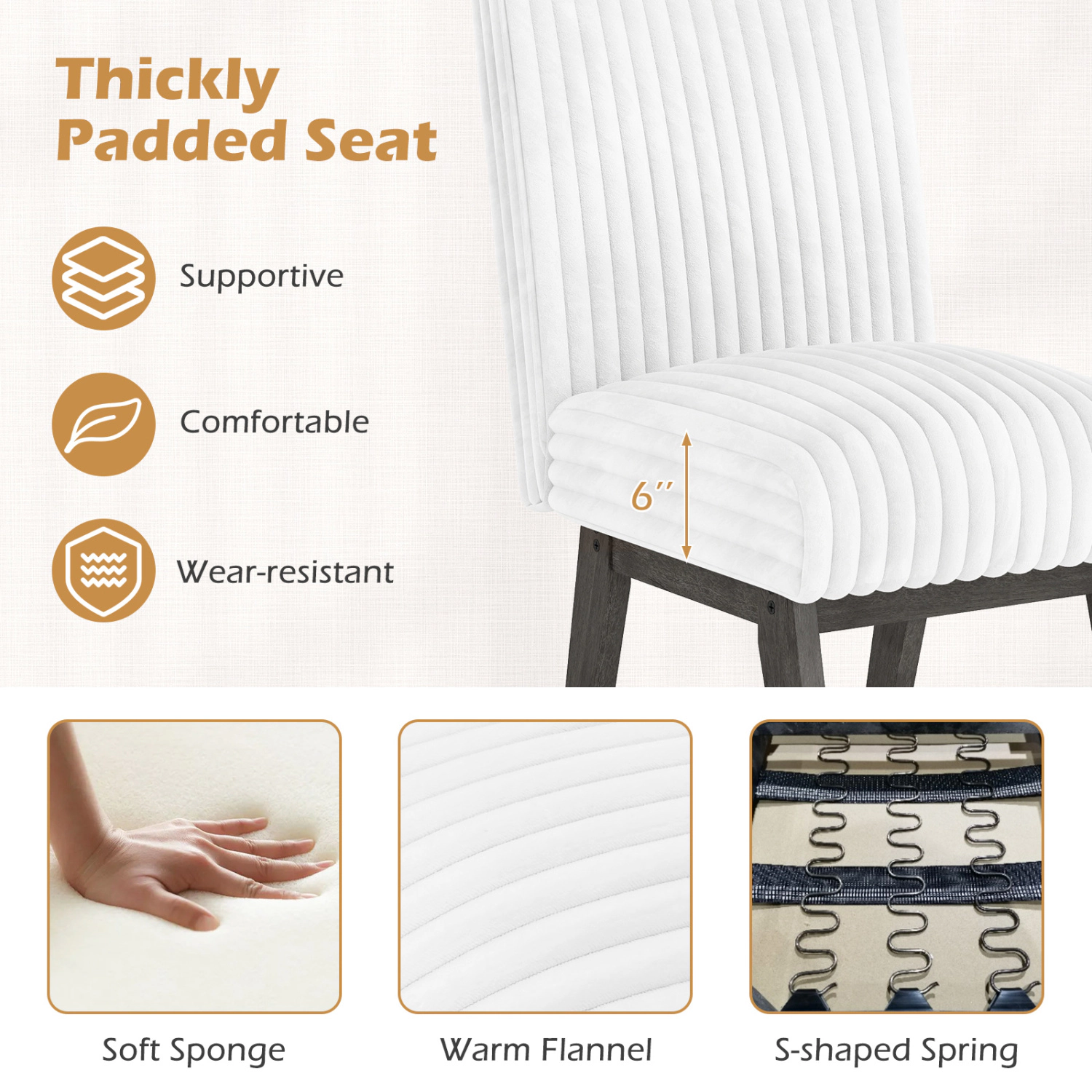 LJG Dining Chairs Set of 2 Fabric Upholstered Kitchen Chairs with Padded Seatand Rubber Wood Legs