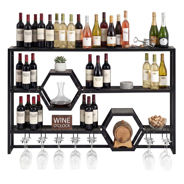 Hivvago Wall Mounted Wine Rack 47" Large Floating Bar Shelves
