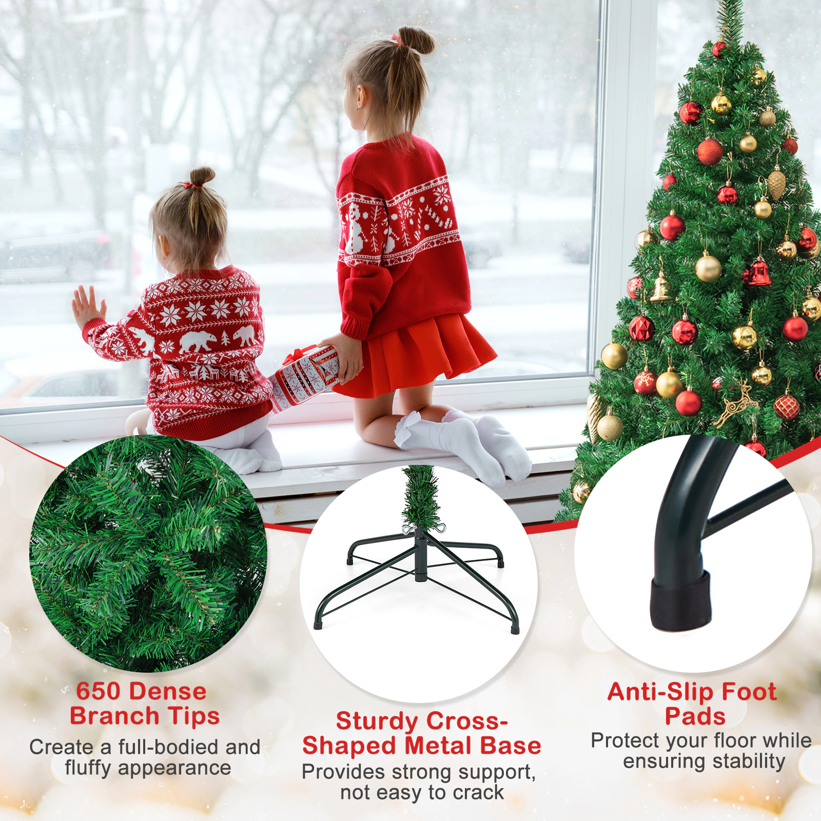 Glintex 6-Ft Artificial Christmas Tree with 650 Tips and Metal Stand, Green