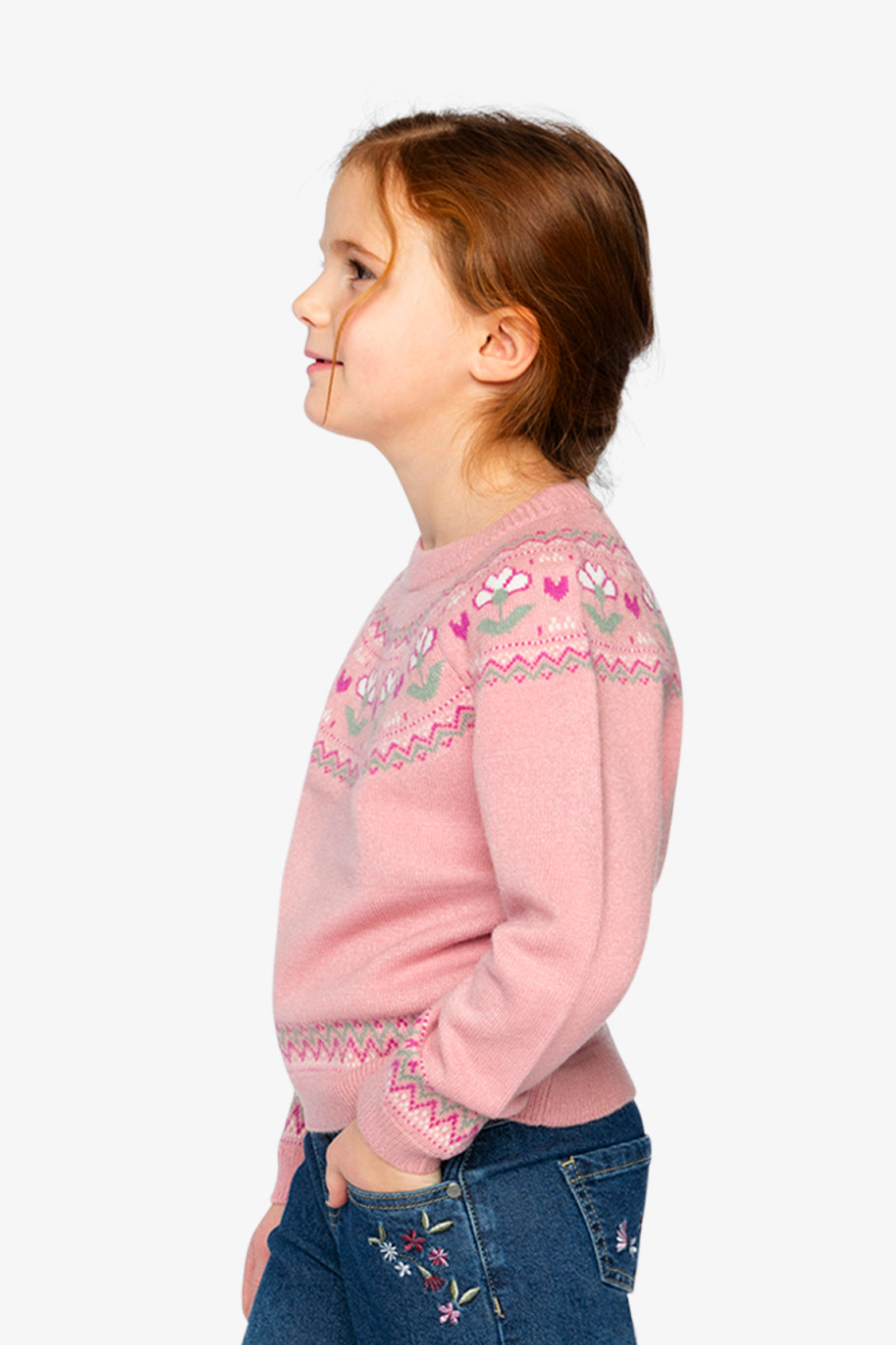 Deux par Girls Sweater with Flower Jacquard