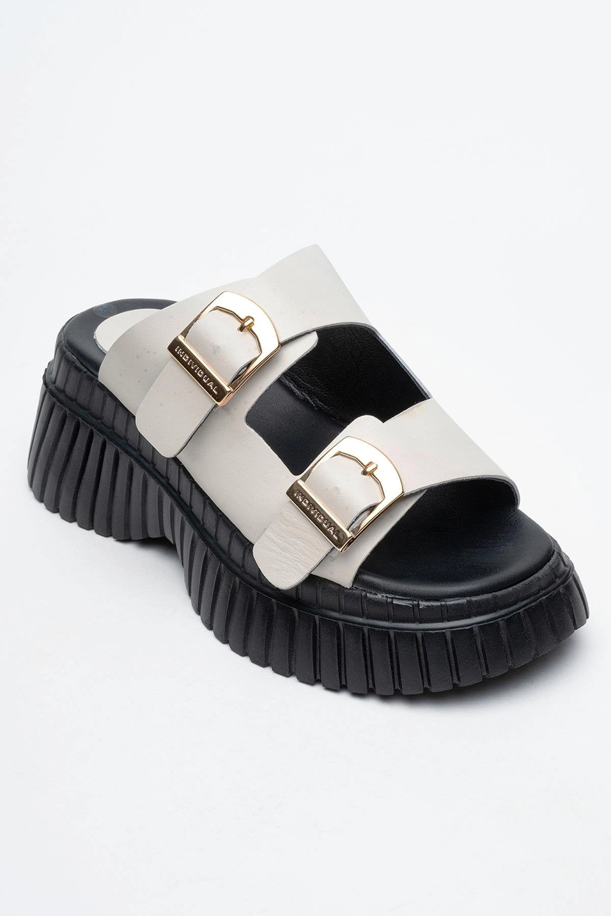 Forever & Always Womens Joanes Leather Two-Strap Platform Sandals