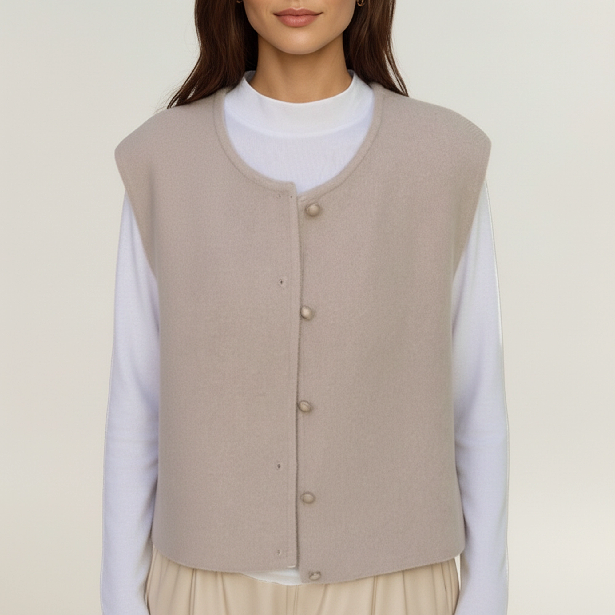 Anna-Kaci Women's Sleeveless Button Front Vest with Rounded Neckline and Soft Structured Fabric