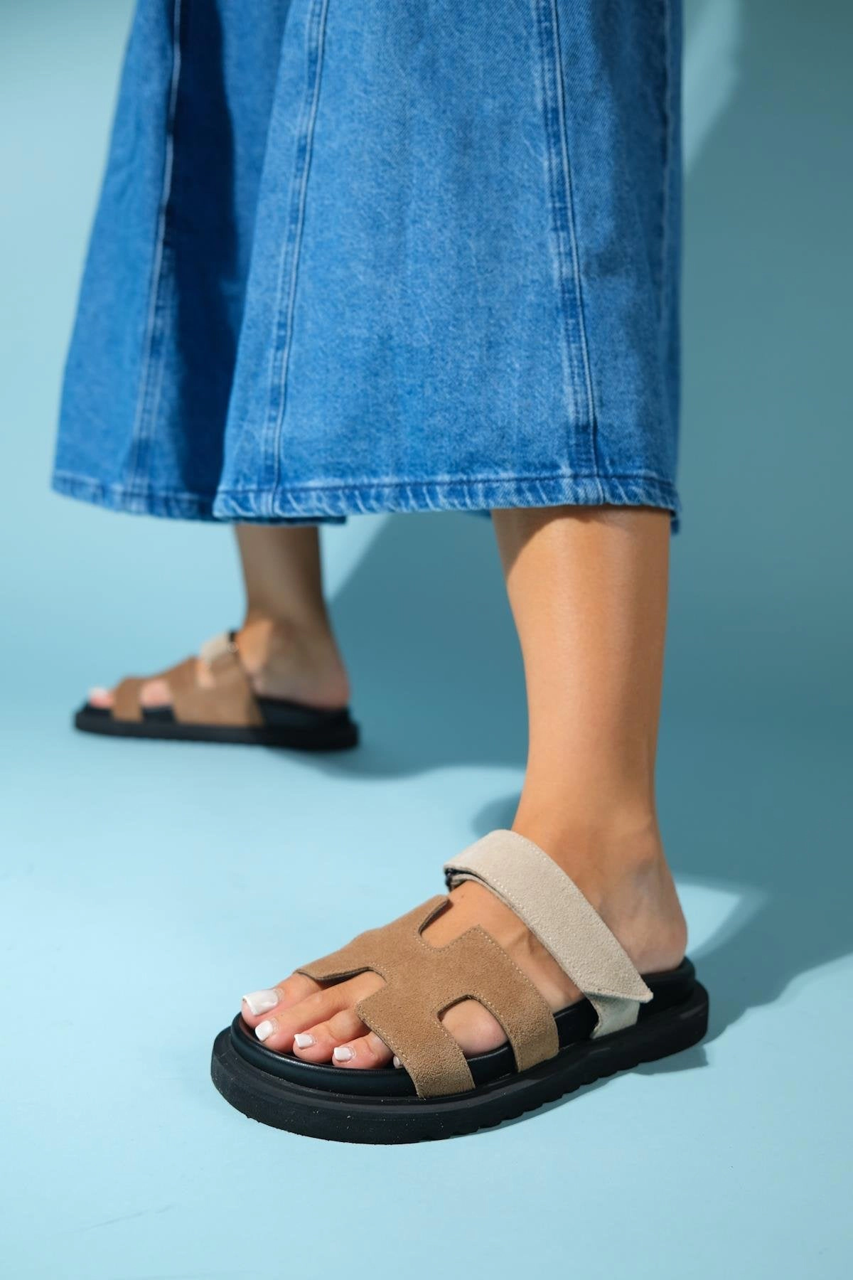 Forever & Always Womens Morte Leather Slide Sandals