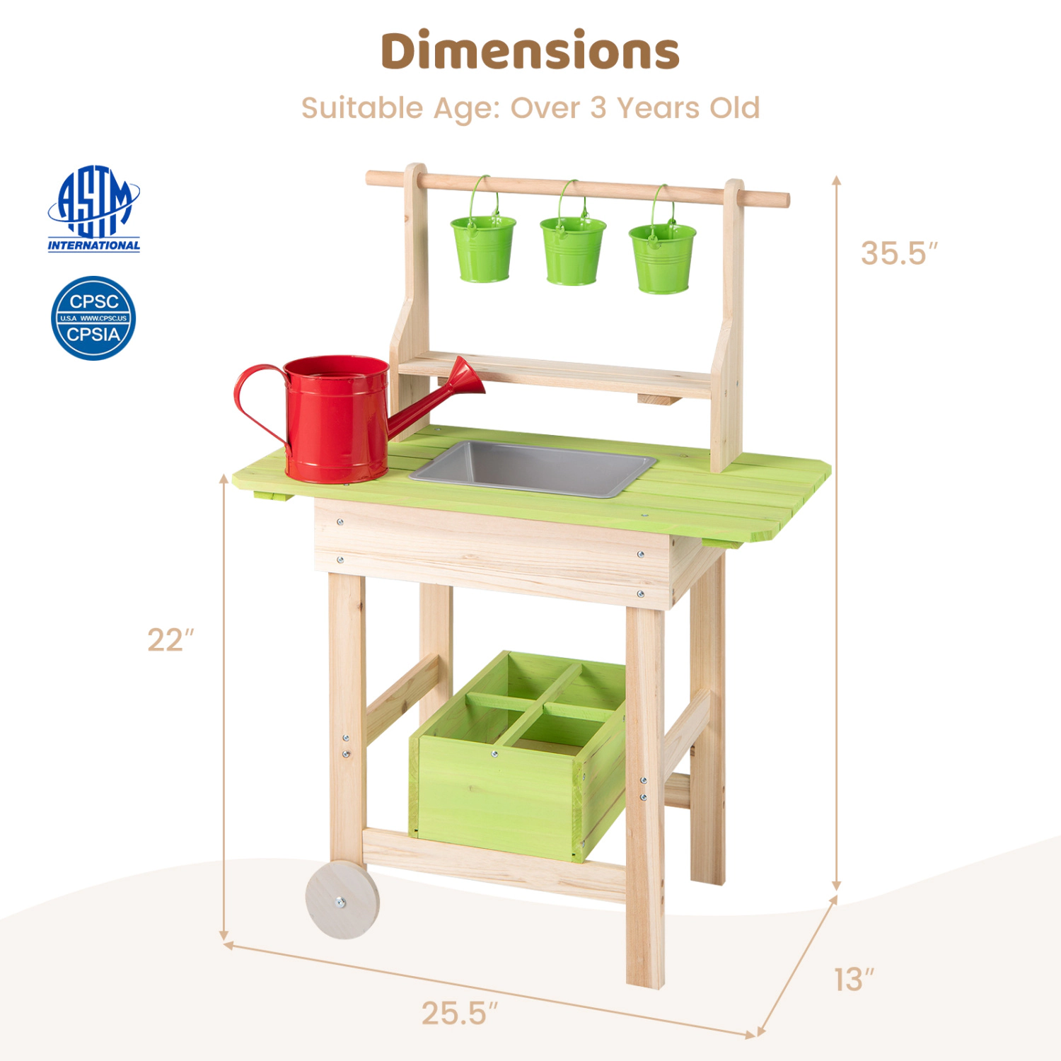 Hivvago Kids Mud Kitchen with Removable Pots  Watering Can Planting Trough and Storage Box