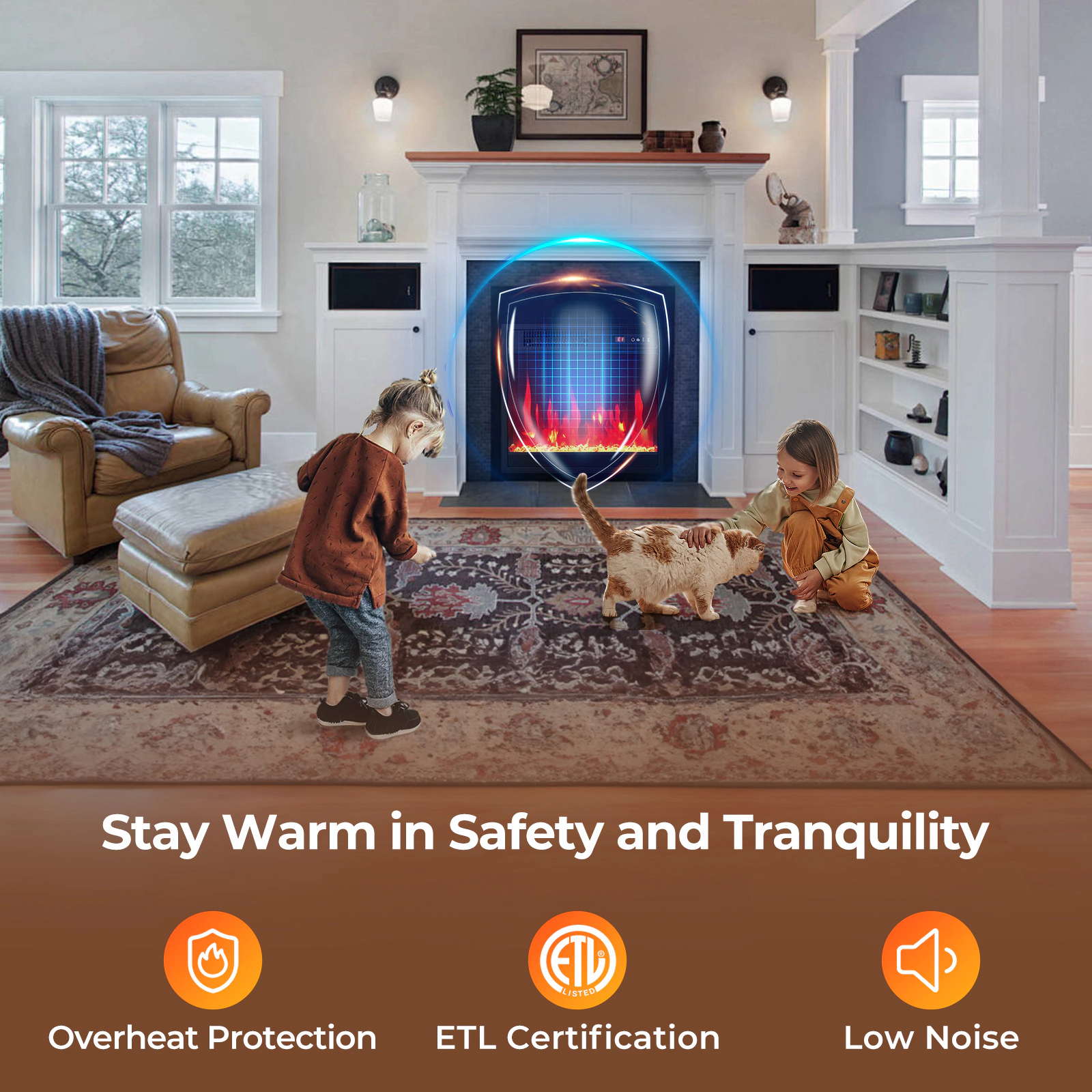 SUGIFT 18-Inch 5000 BTU Recessed Electric Fireplace Insert, 750W/1500W, 65-95°F Thermostat