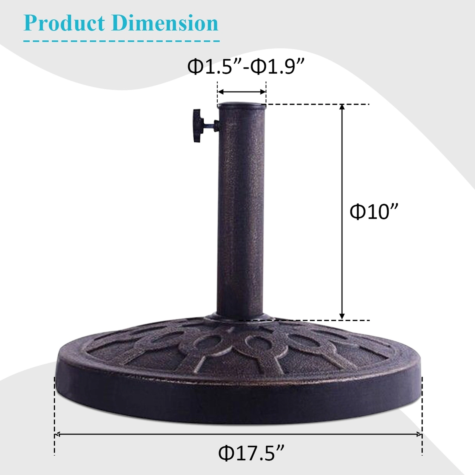 SUGIFT Bronze 18-in Round 30-lb Resin Market Patio Umbrella Base Stand with Steel Upright for Deck Cafe