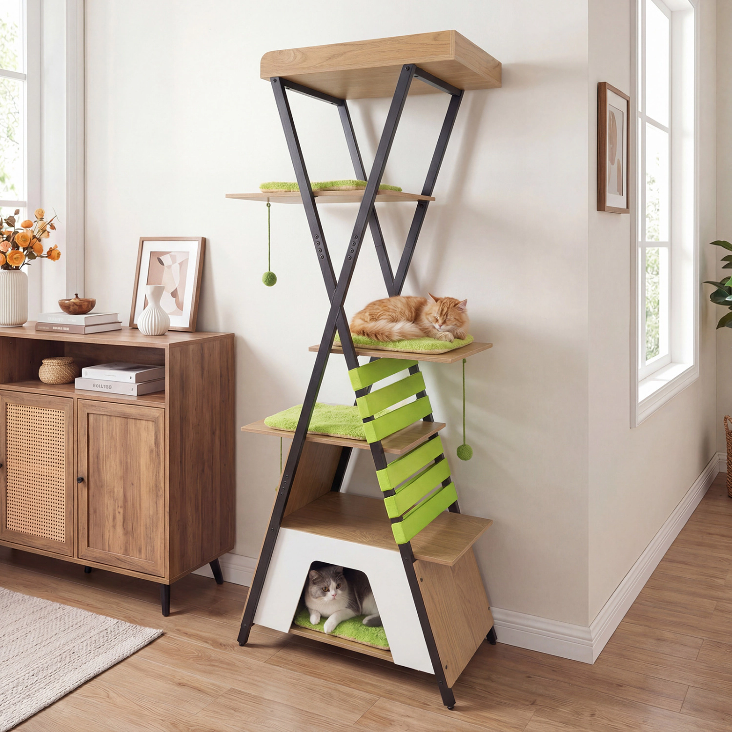 SUGIFT 73-in Extra Tall Cat Tree with Large Condo Guardrail Perch Metal Frame and Anti-Tip Device