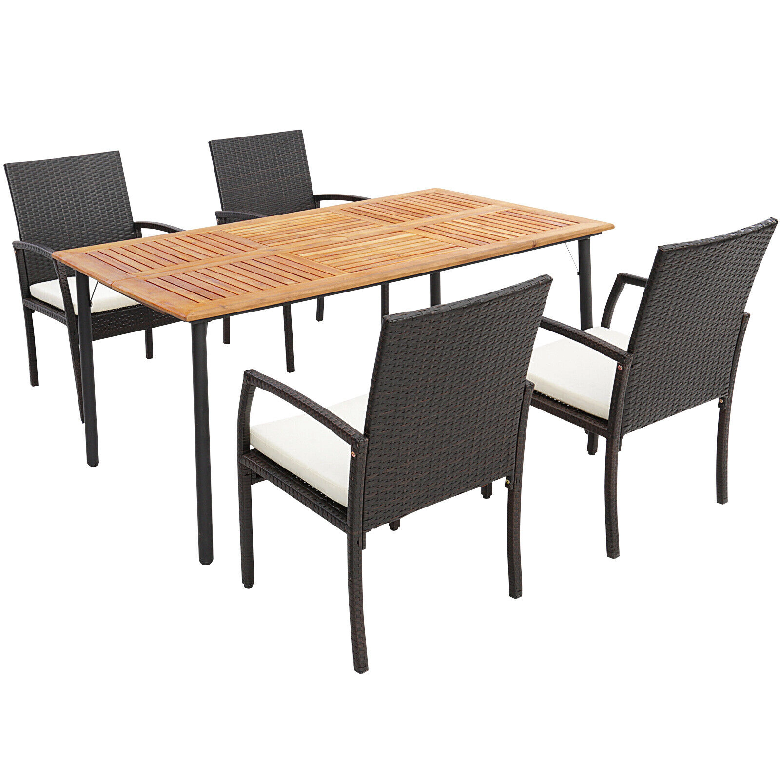 LJG Pieces Patio Wicker Cushioned Dining Set with Umbrella Hole