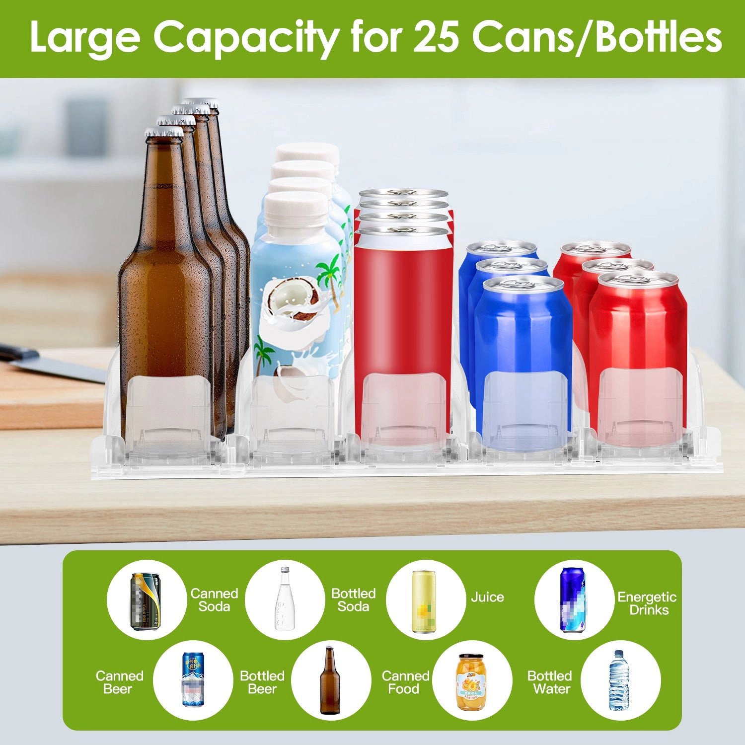 GBruno Spring-Loaded Drink Organizer For Fridge