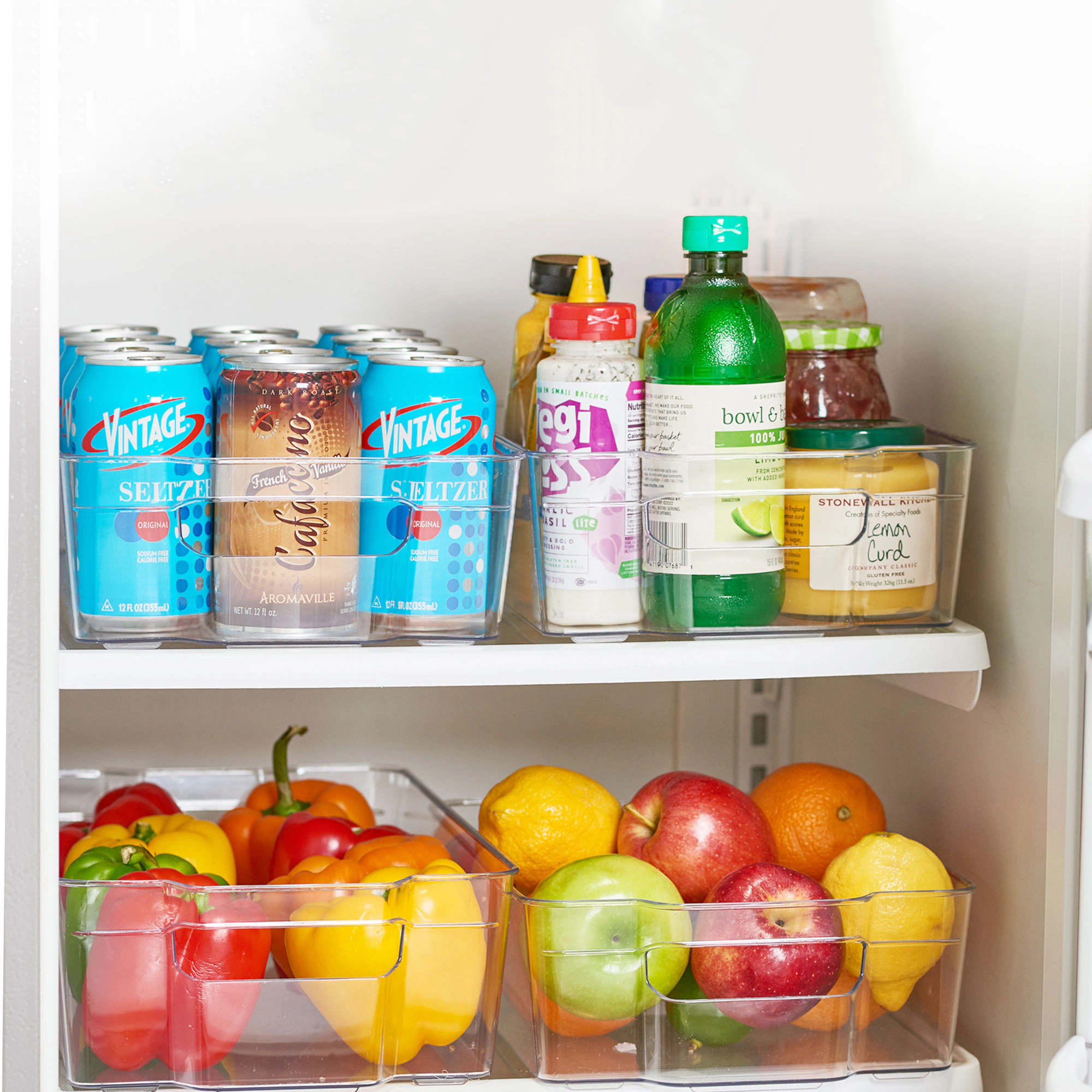 Cheer Collection 4-Pack Clear Stackable Refrigerator and Pantry Organizer Bins with Handles