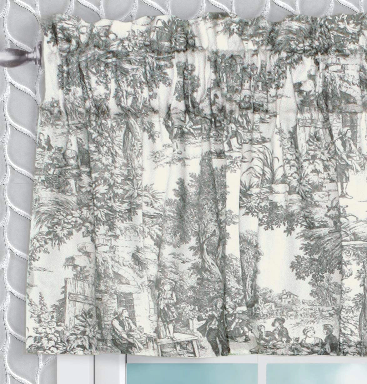 Ellis Curtain Victoria Park Toile Fabric Water Proof Room Darkening Blackout Tailored Window Valance - 70 x 12