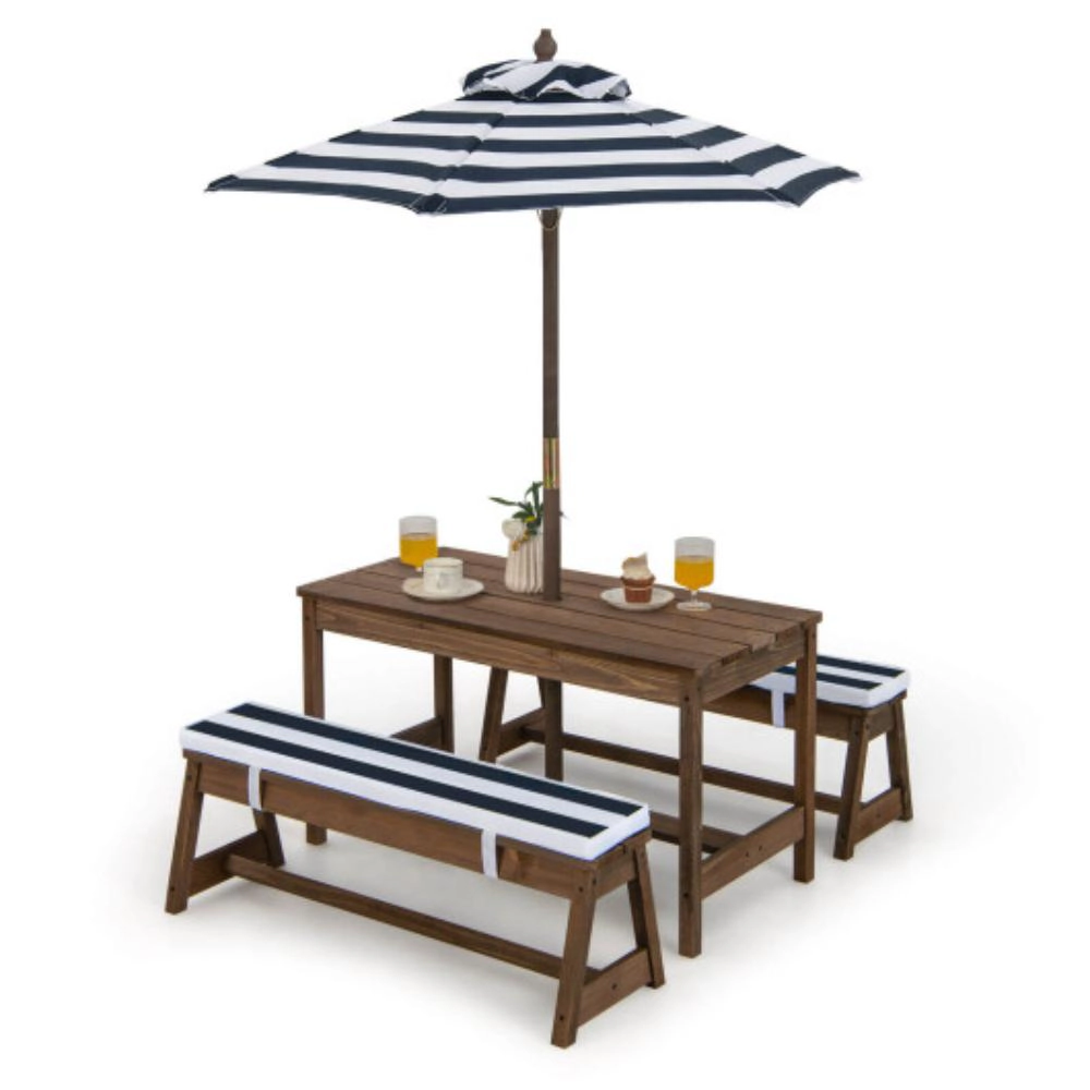 Hivvago Kids Picnic Table And Bench Set With Cushions Height Adjustable Umbrella